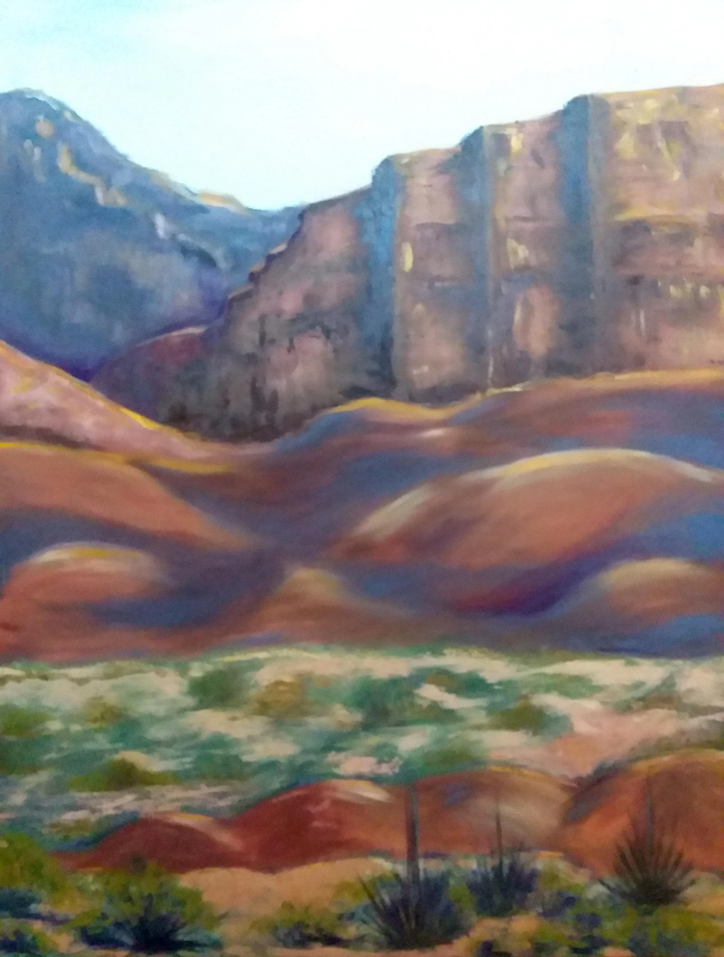 ’Landscape at Ticaboo’, second half — Oil — Half of a wall mural painted from photographs of the landscape outside 	