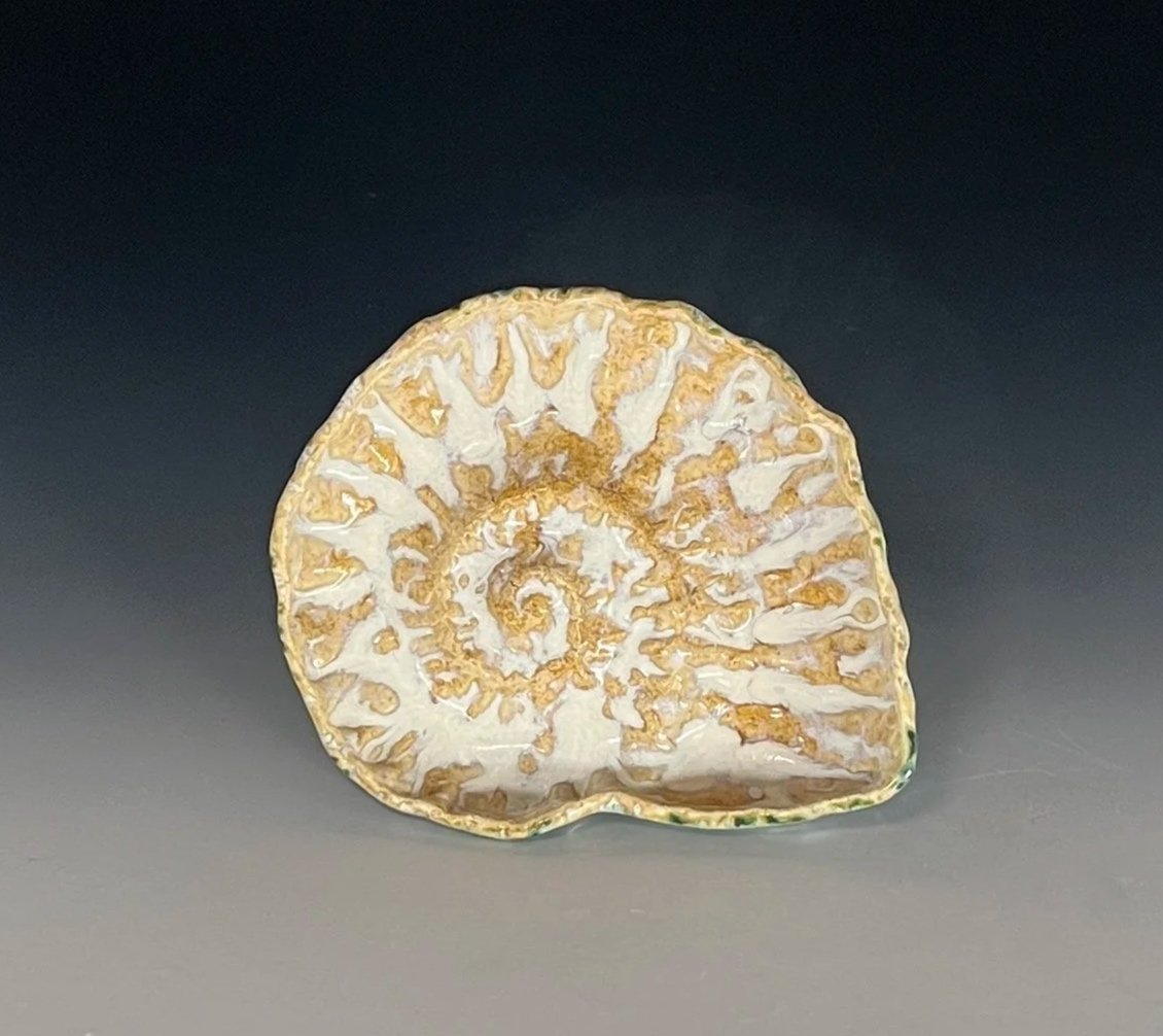 Ammonite Dish. 2026. Handbuilt, glazes.
