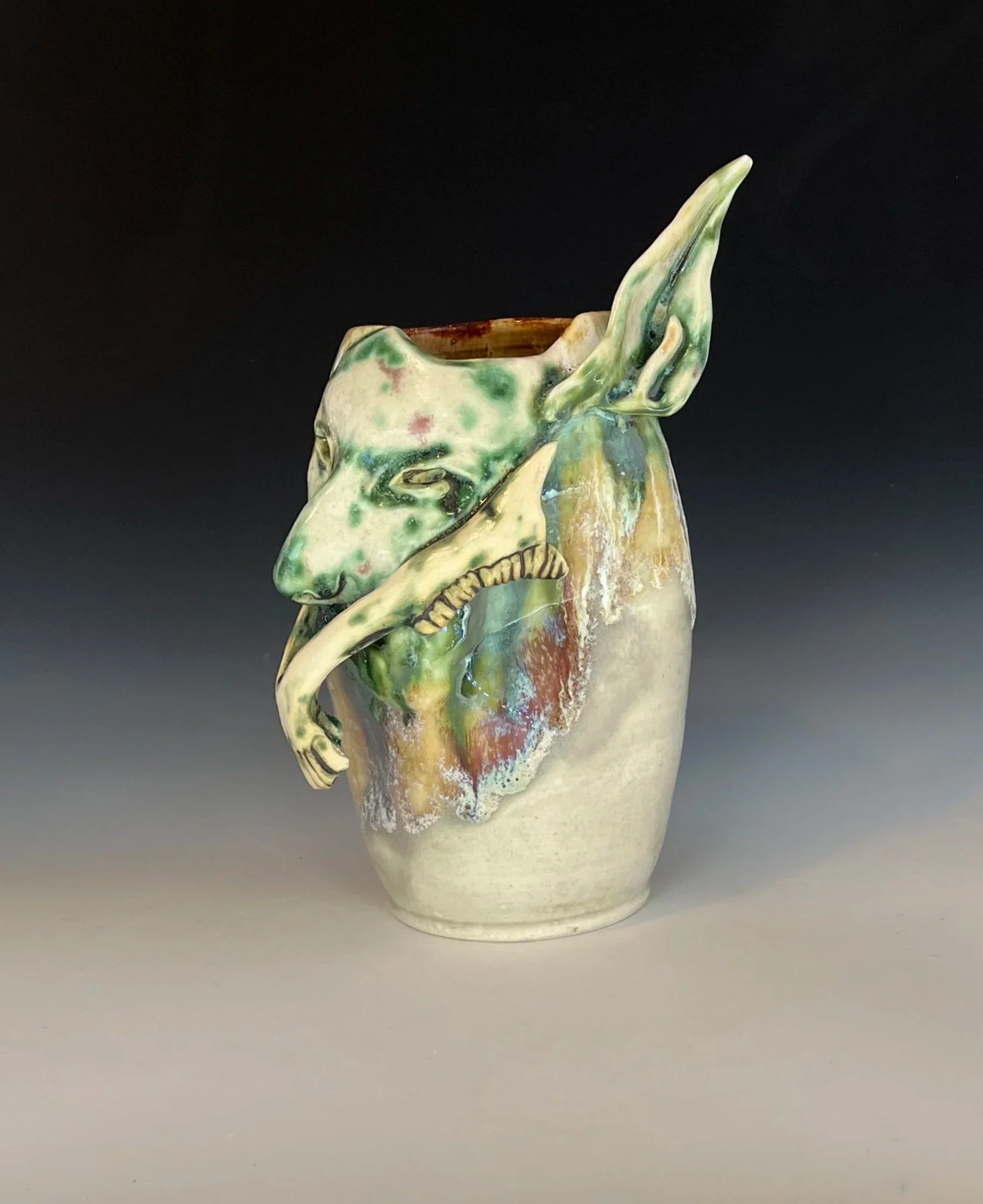 Forest Spirit/Deer Mandible Jar. Handbuilt 2022, glazed 2026. 