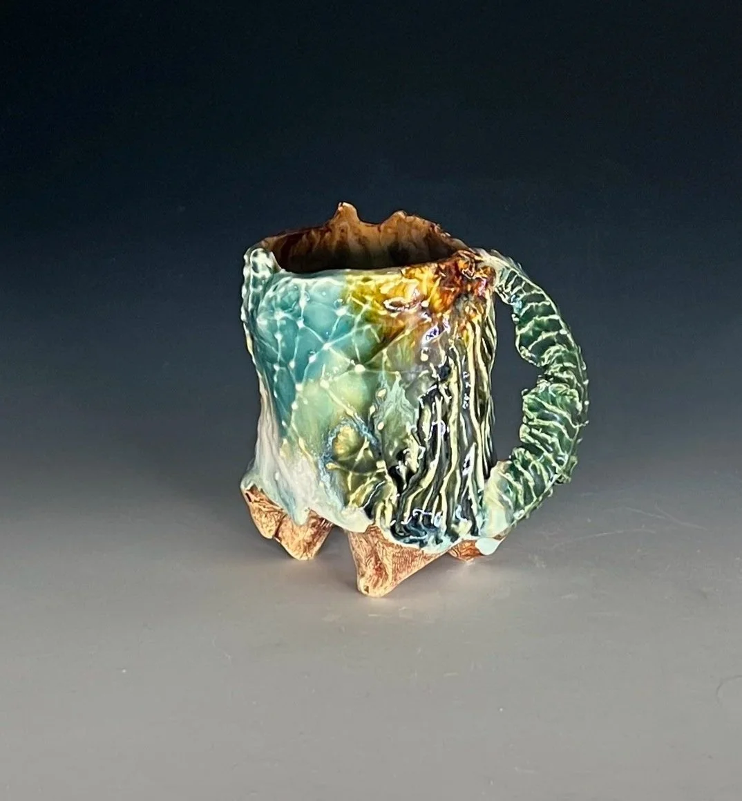 Mycelium/Forest Floor Mug, 2026. Handbuilt, Glazes, oxides