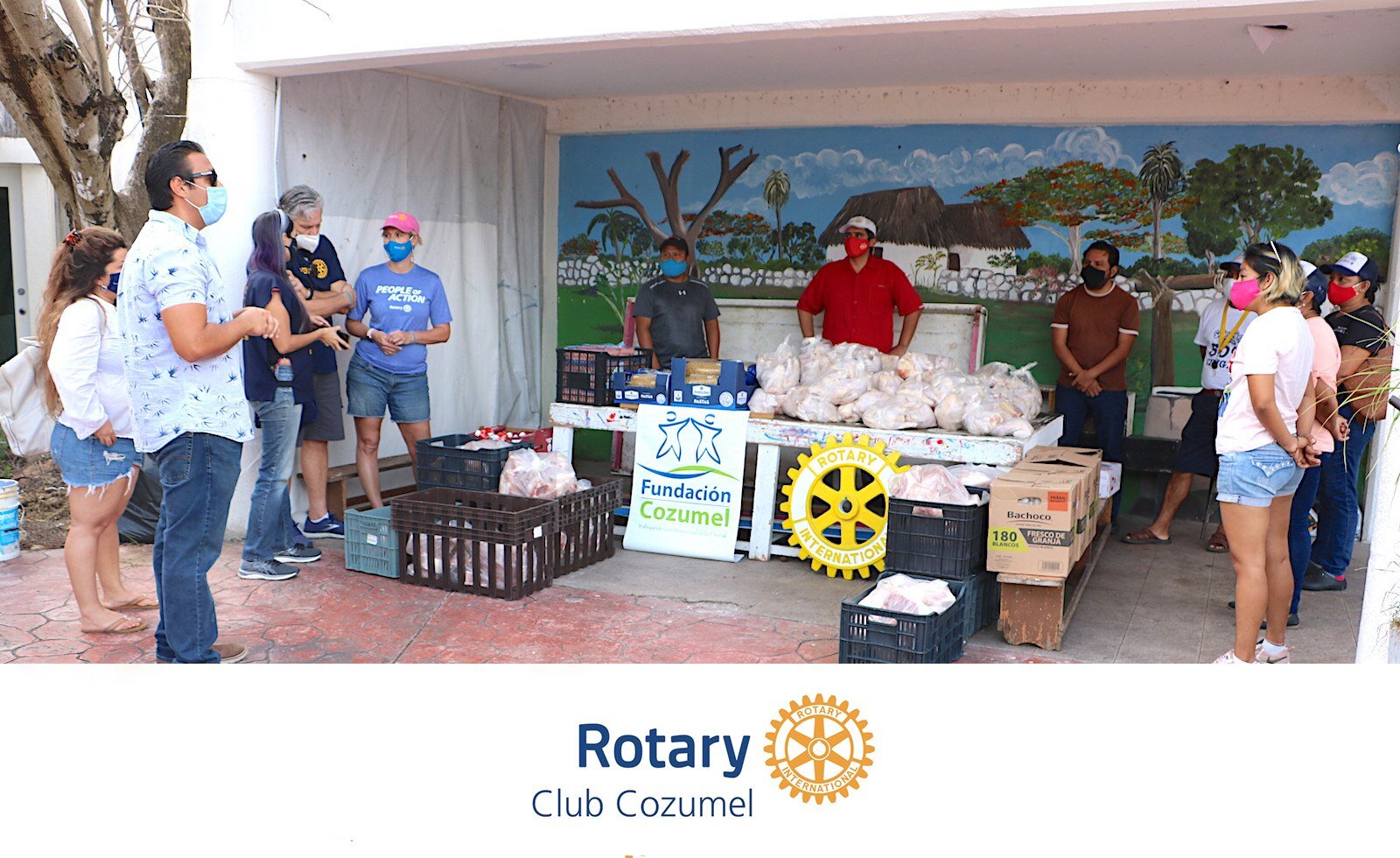District Governor nominee Shannon Coleman with the Rotary Club of Cozumel at a community kitchen supporting local families