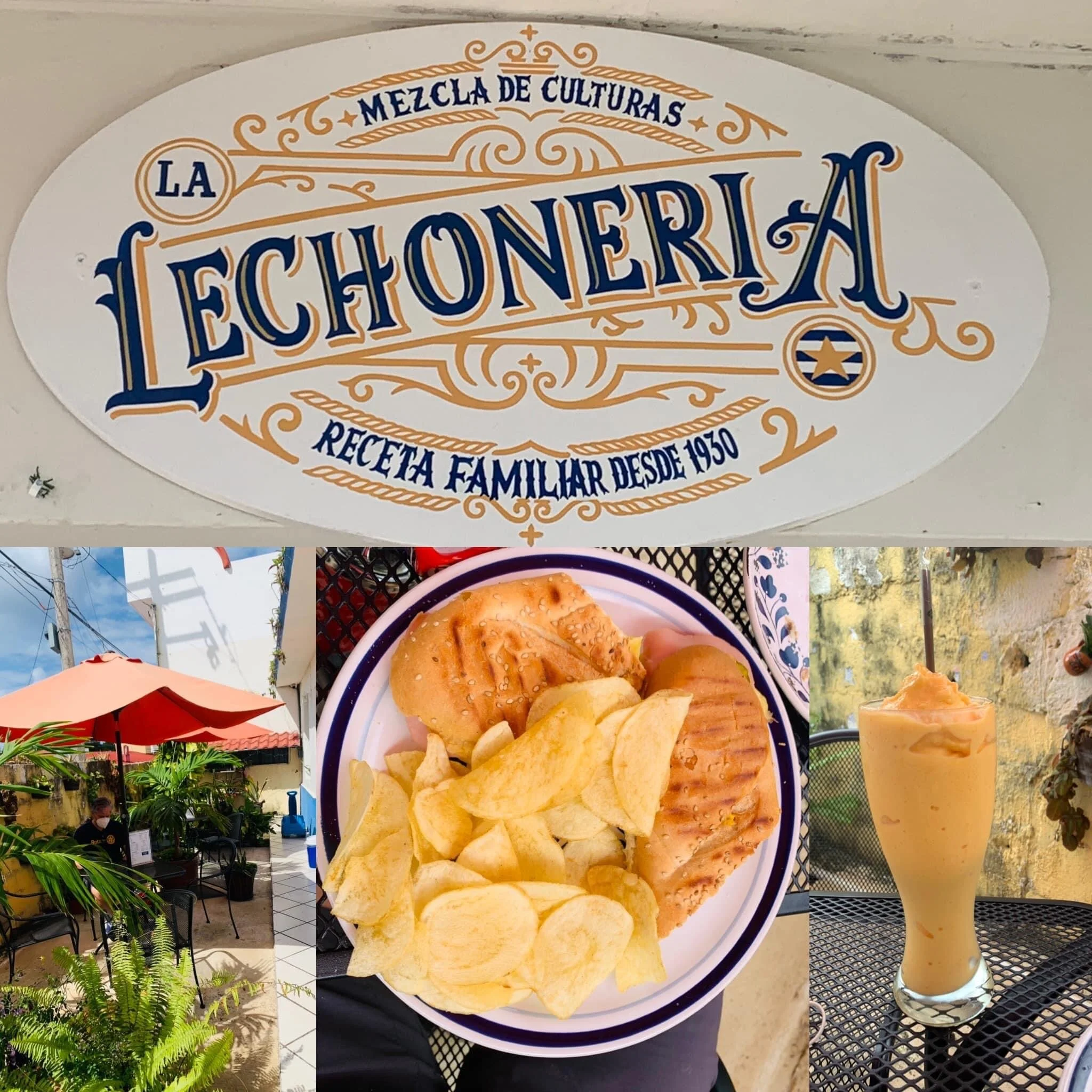 Patio and exterior of La Lechoneria restaurant in Cozumel, Mexico