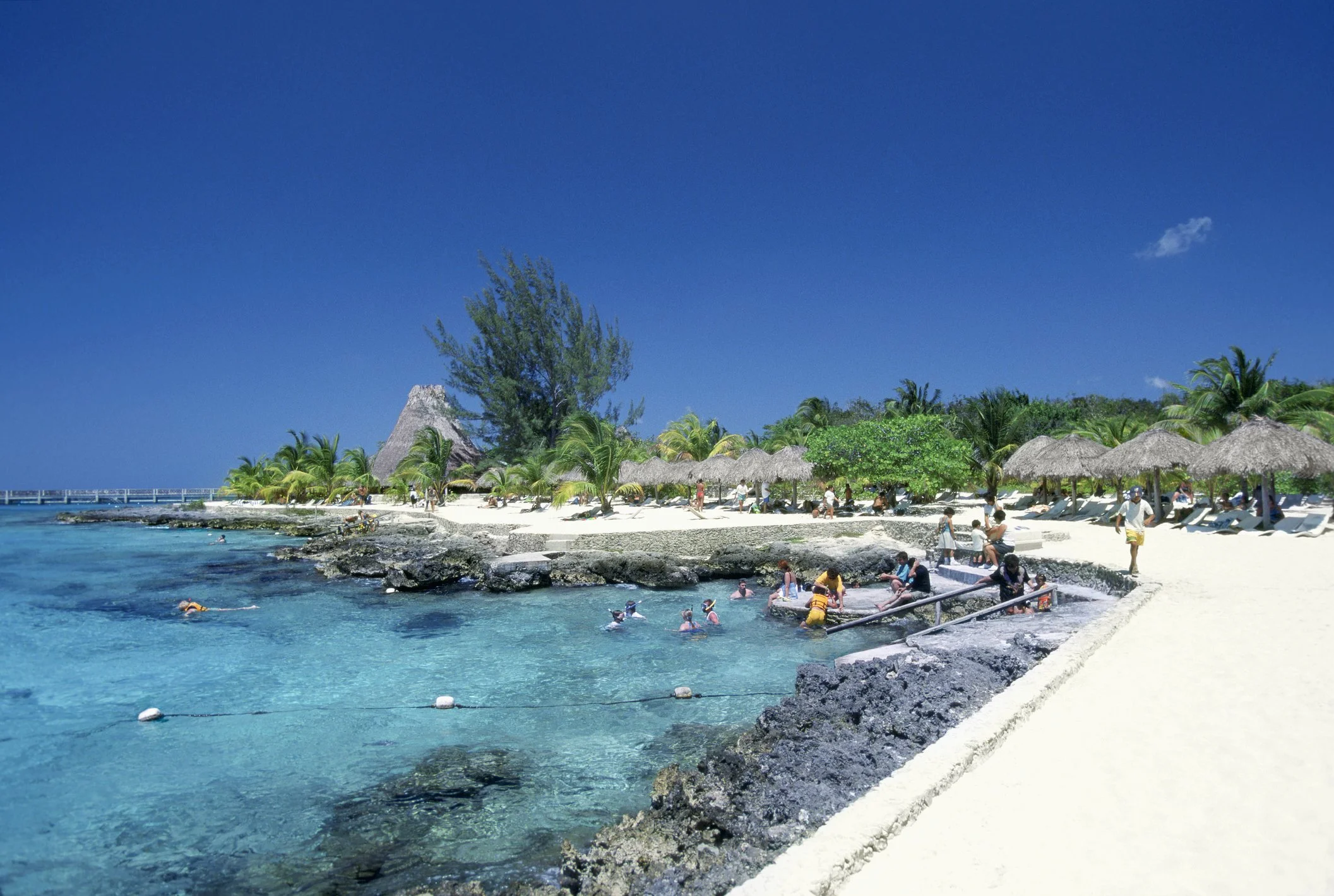 Beach and Caribbean swimming area at Chankanaab Park in Cozumel