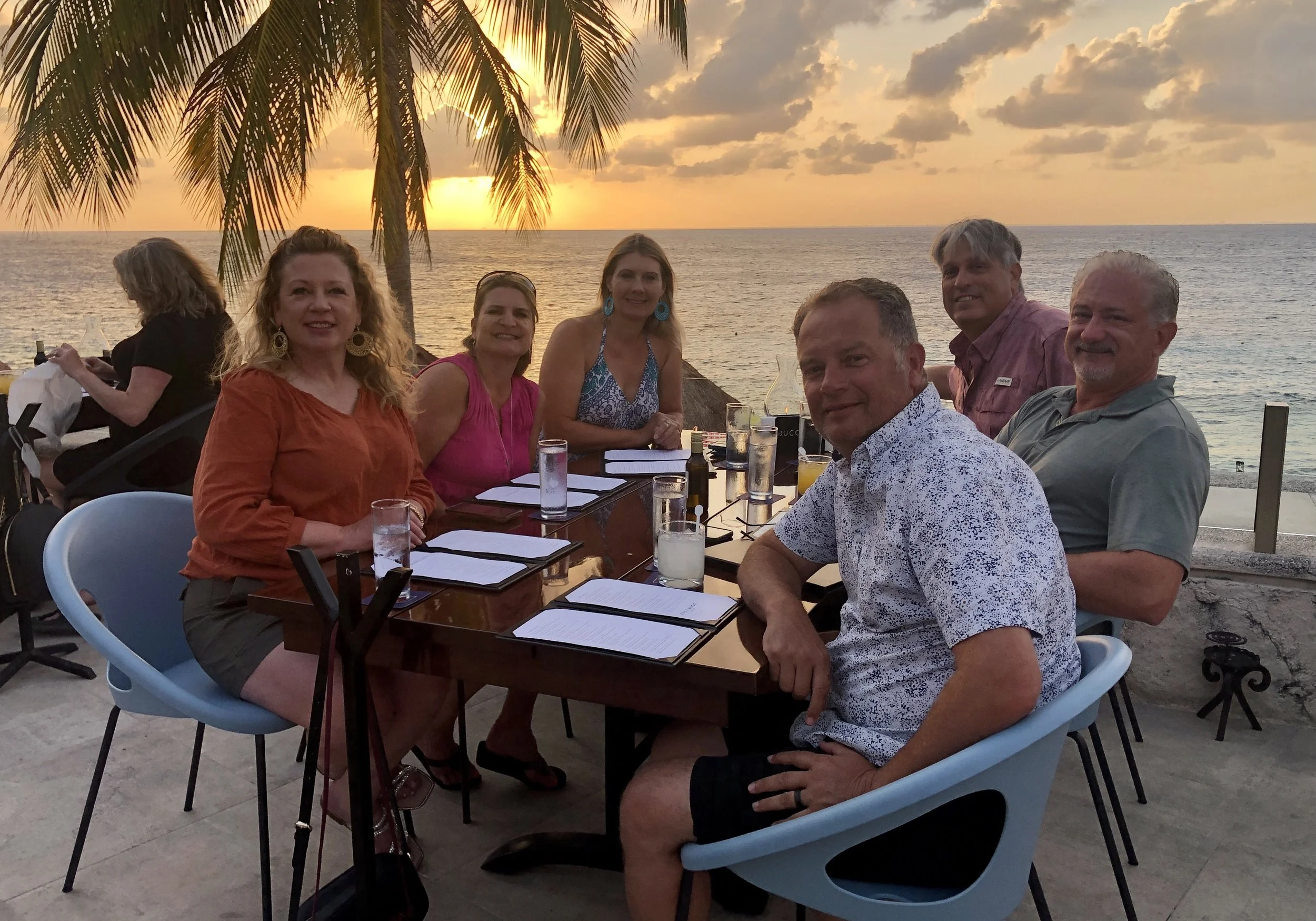 Dinner at Buccanos in Cozumel overlooking the Caribbean at sunset