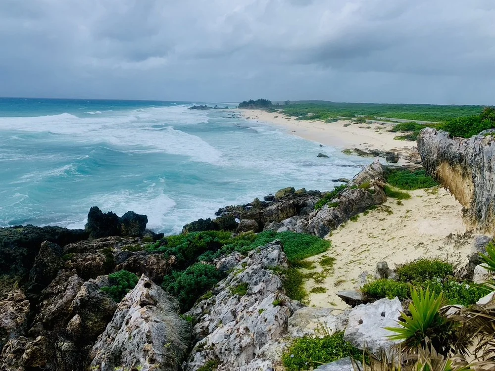 Ocean and coastline view from Coconuts Beach Bar on Cozumel's wild east side