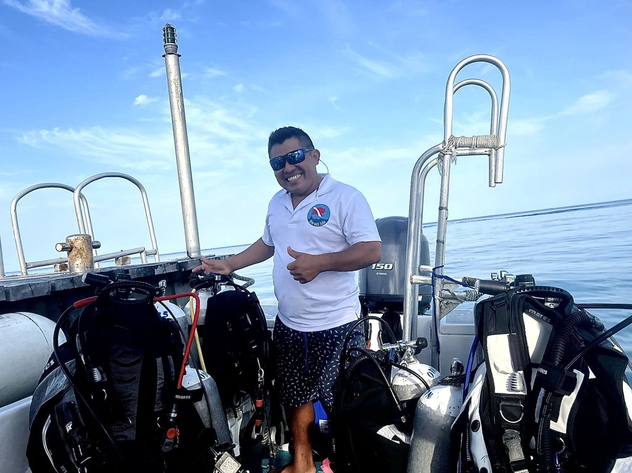 Julio aboard his dive boat in Cozumel before a scuba diving trip