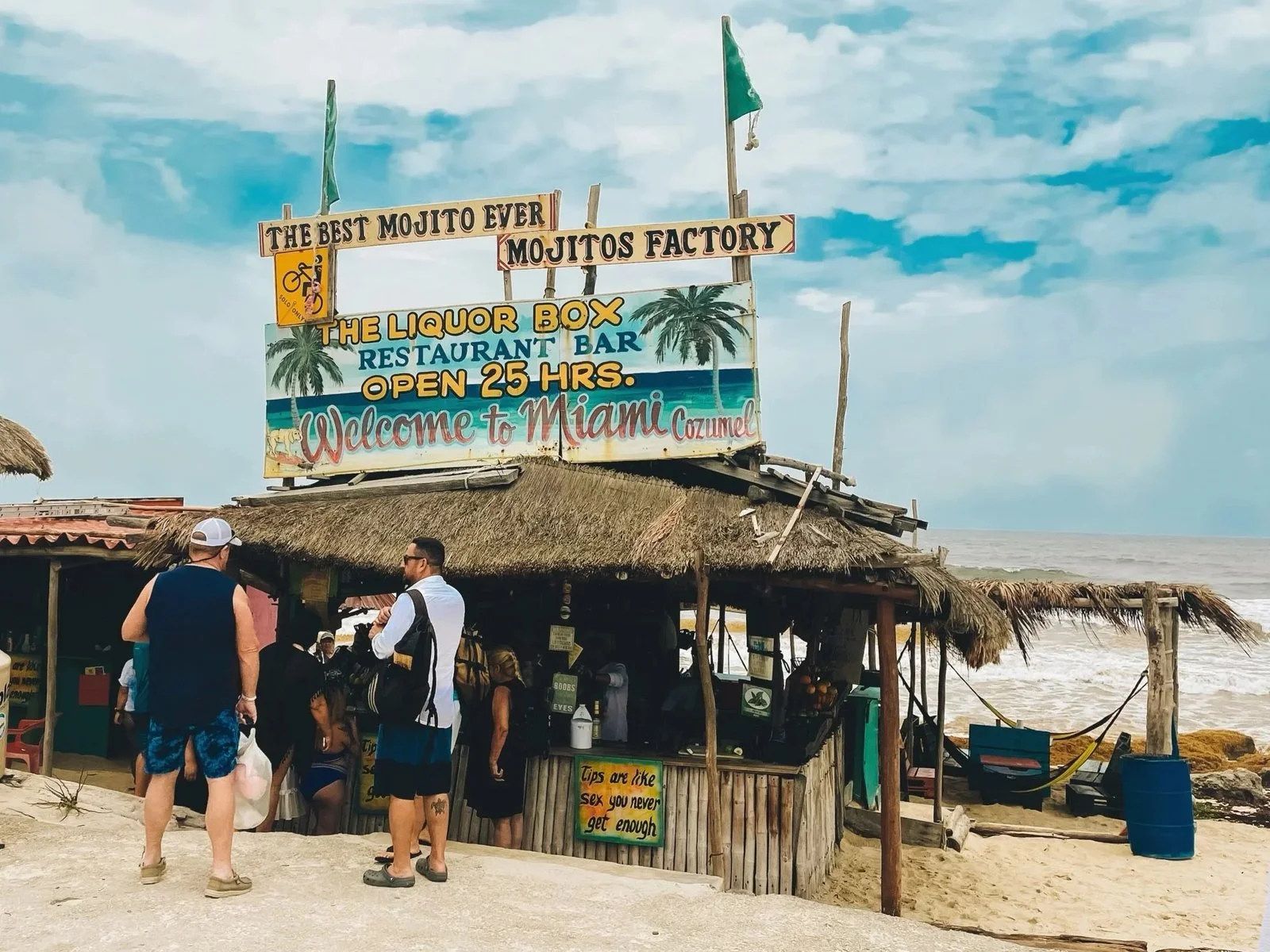 Enjoy tropical drinks and Caribbean views on Cozumel's Beach Bar Loop.