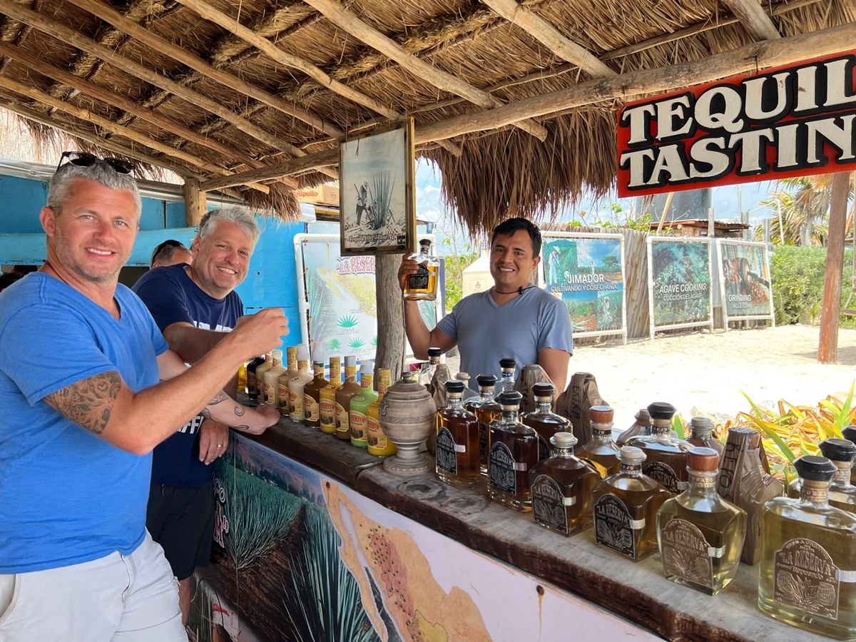 Tequila tasting at El Mirador in Cozumel, one of the island experiences Dory (Shannon Coleman) enjoys sharing with visitors.