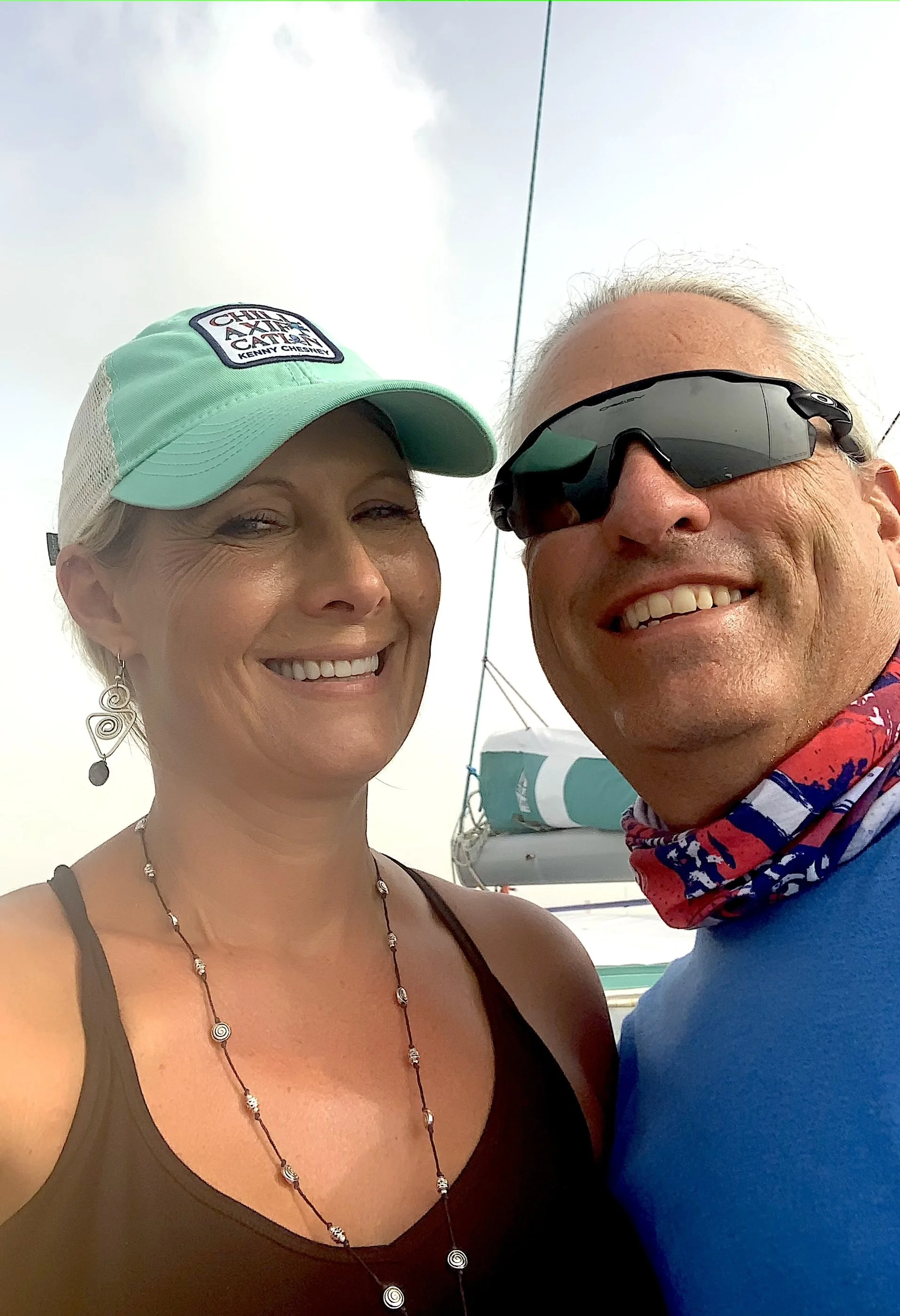 Dory and Jefe aboard Julio's dive boat in Cozumel before a scuba diving trip