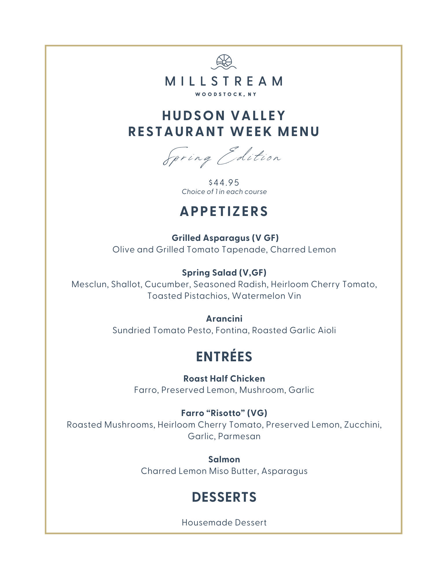 Hudson Valley Spring Restaurant Week — Millstream Tavern