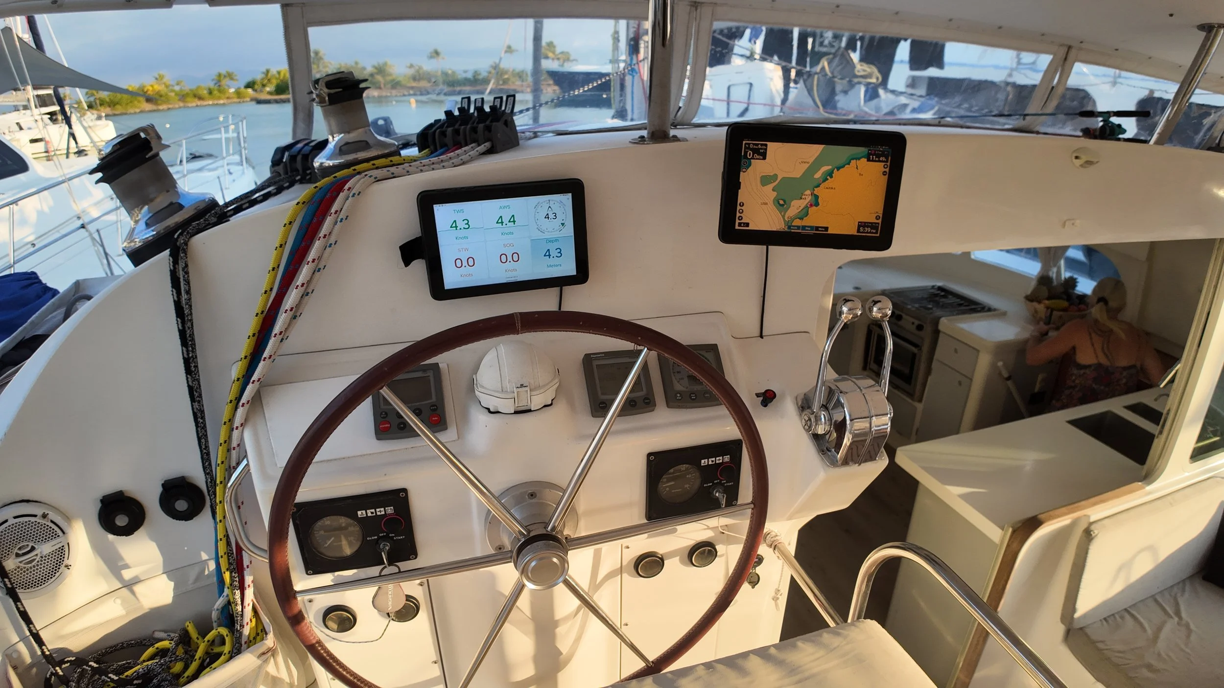 Helm station and navigation displays.