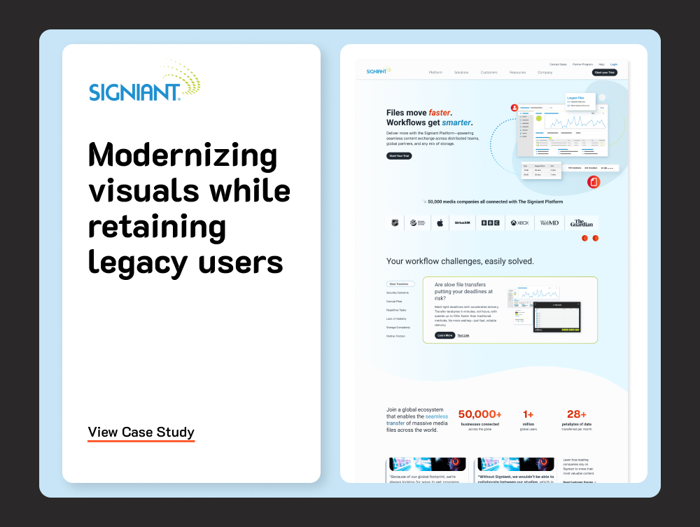 Signiant: Modernizing visuals while retaining legacy users