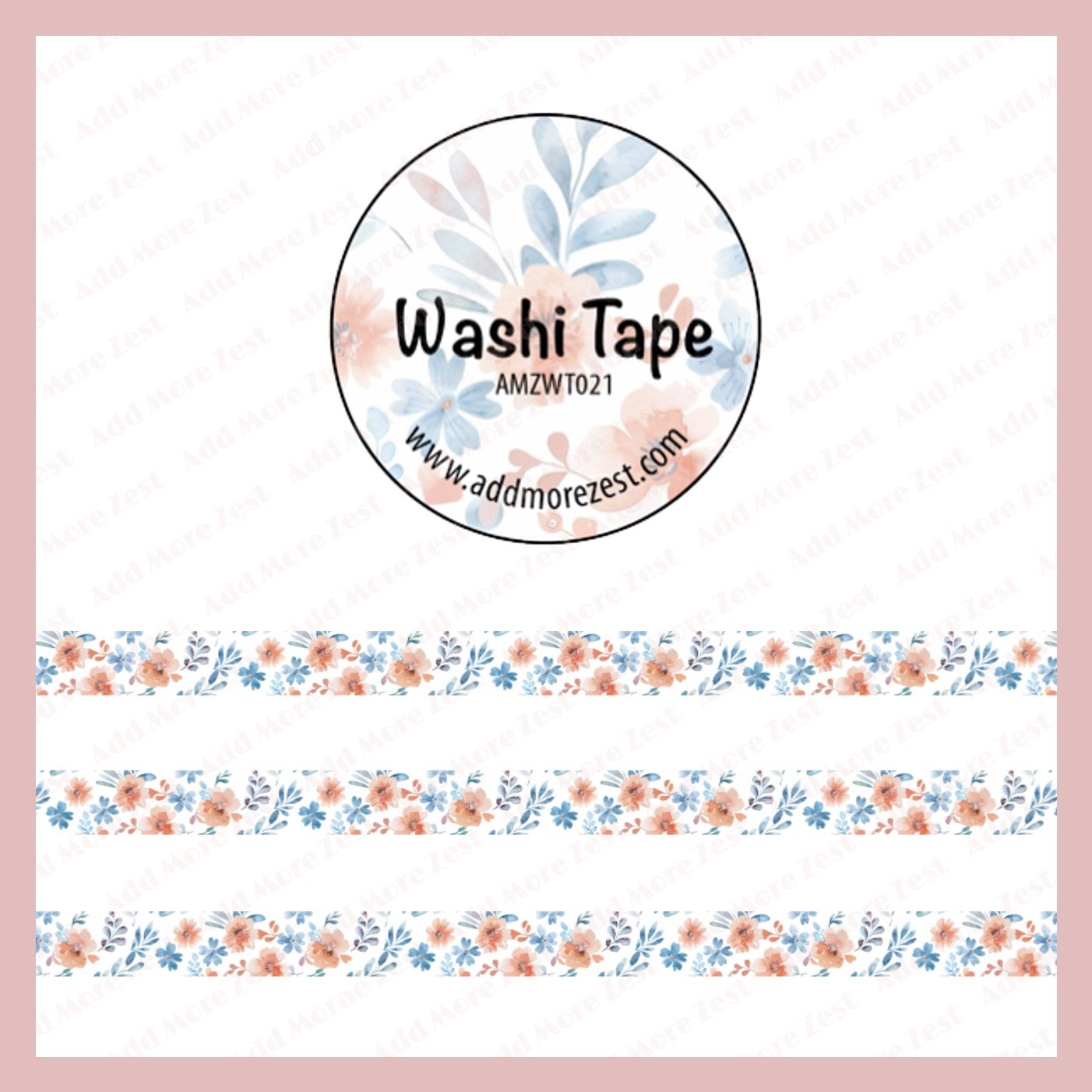 AMZ Washi Tape - Peach & Blue Flowers