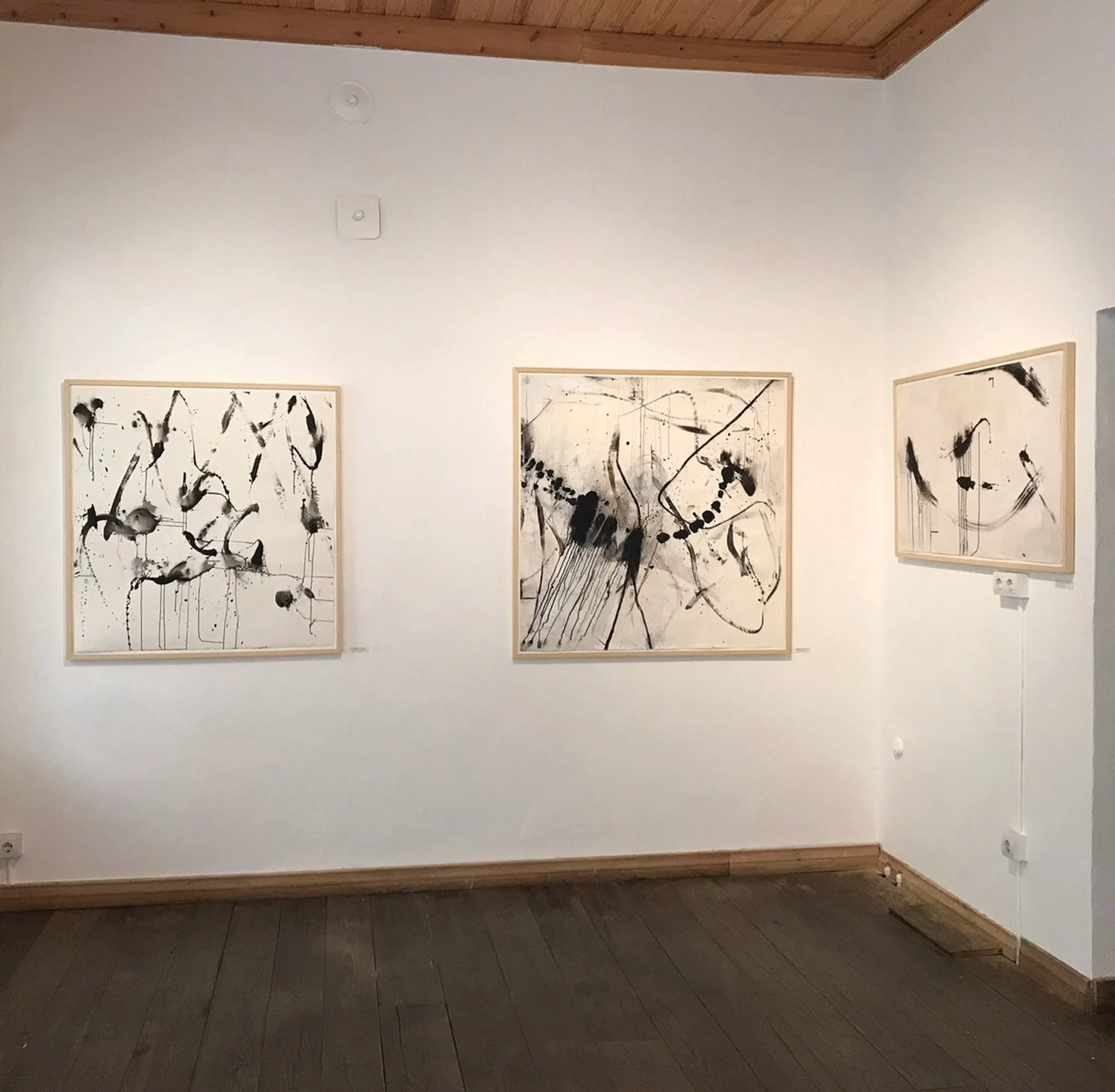  Untitled, gouache and acrylic on paper, 40" x 38.5", 2022  Untitled, acrylic and ink on paper, 44" x 45", 2019  Nature Trying to Remember How to Make a Bird, Extinction Series, gouache and acrylic on paper, 27" x 46", 2022 