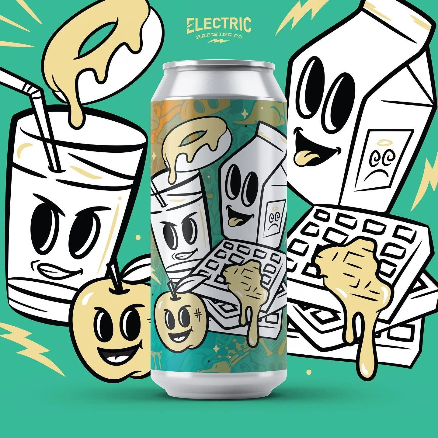 Juice and Waffles DDH Double IPA label artwork for @electricbrewingco #🧃#🧇