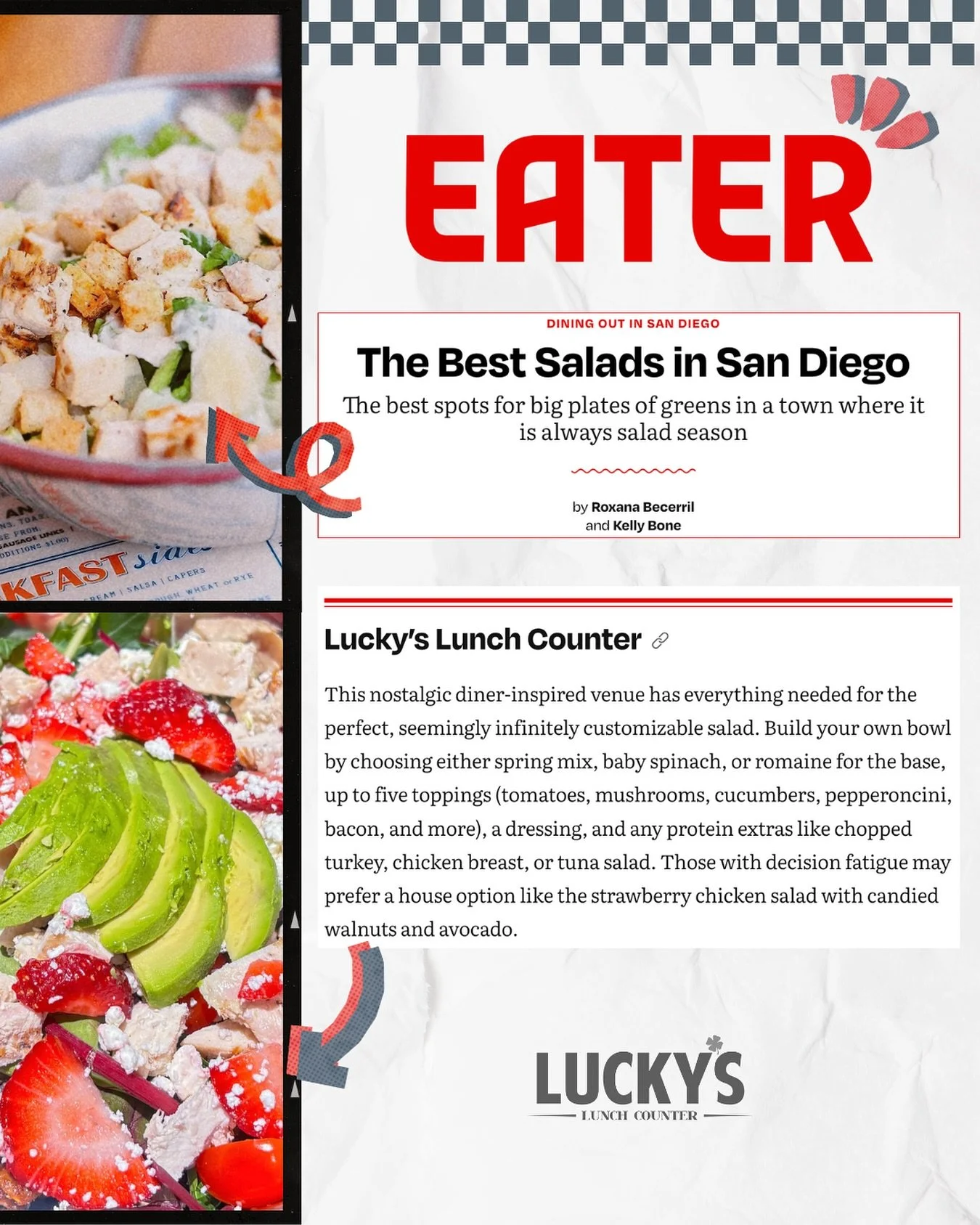 Thank you @eater_san_diego ! It&rsquo;s always salad season at Lucky&rsquo;s 🥗