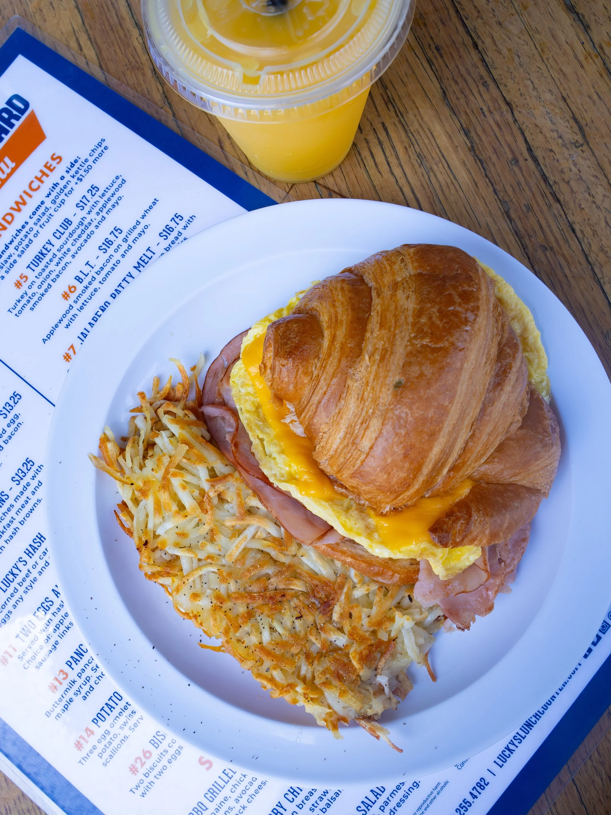 September specials are here! ➡️🌟 Enjoy all month long, served with your choice of side.
-Breakfast Croissant Sandwich: two eggs any style, black forest ham &amp; american cheese on a buttered croissant
-Nashville Hot Chicken Sandwich: breaded crispy