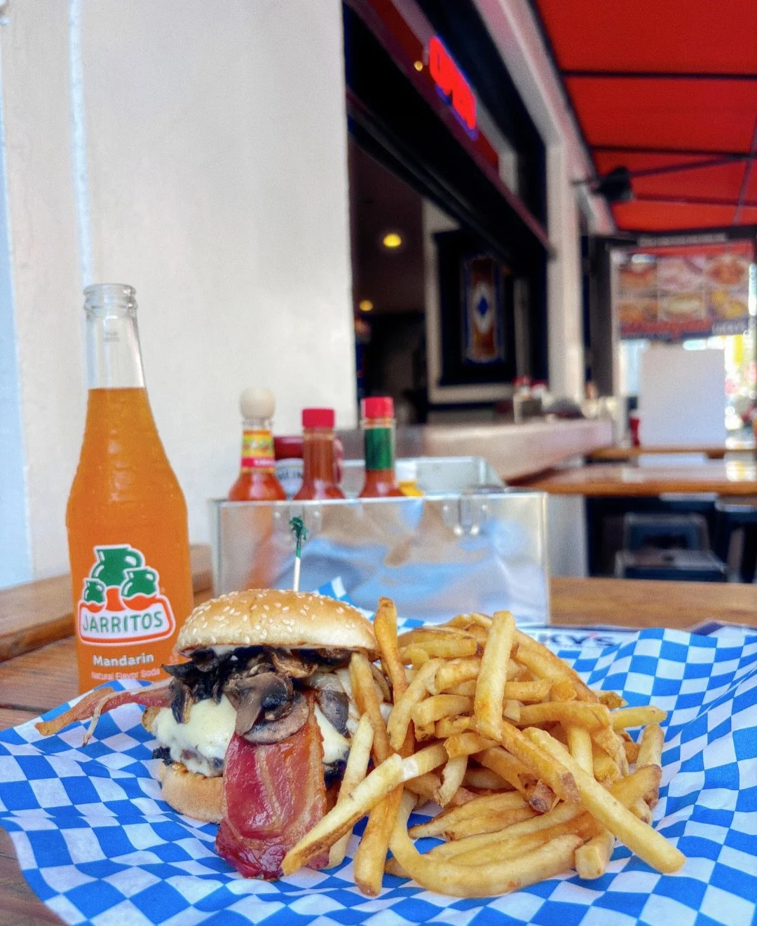 October specials are here and they&rsquo;re SCARY good! Get them all month long 👻

Blackened Burger: blackened beef patty, bacon, swiss cheese, grilled onions, mushrooms &amp; mayo on a sesame seed bun, served with choice of side
Machaca Breakfast B