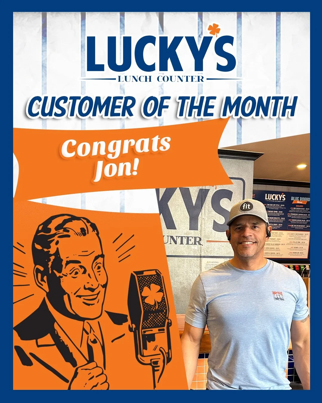 Meet Jon, our October Customer of the Month!➡️

His go-to breakfast is a build-your-own omelette loaded with avocado, bacon, cheese &amp; sausage. Try Jon&rsquo;s favorite this morning at Lucky&rsquo;s!🍳
