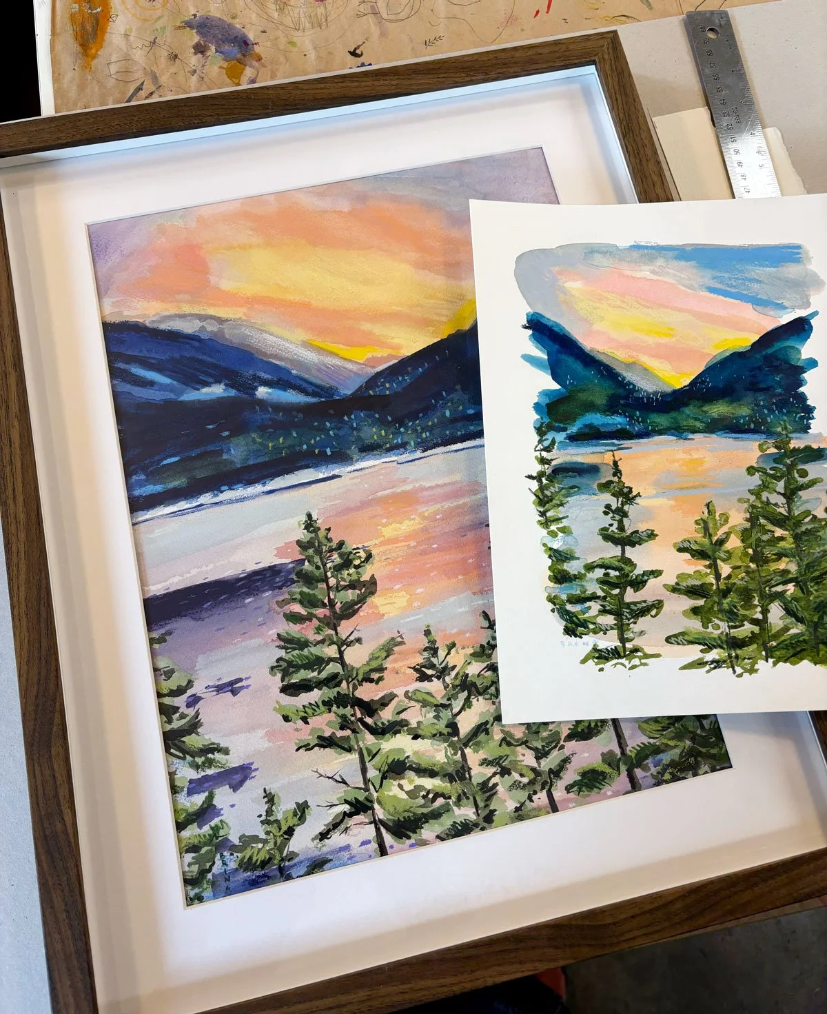 mixed media landscape art commission by Brina of Kootenay Lake based on photo