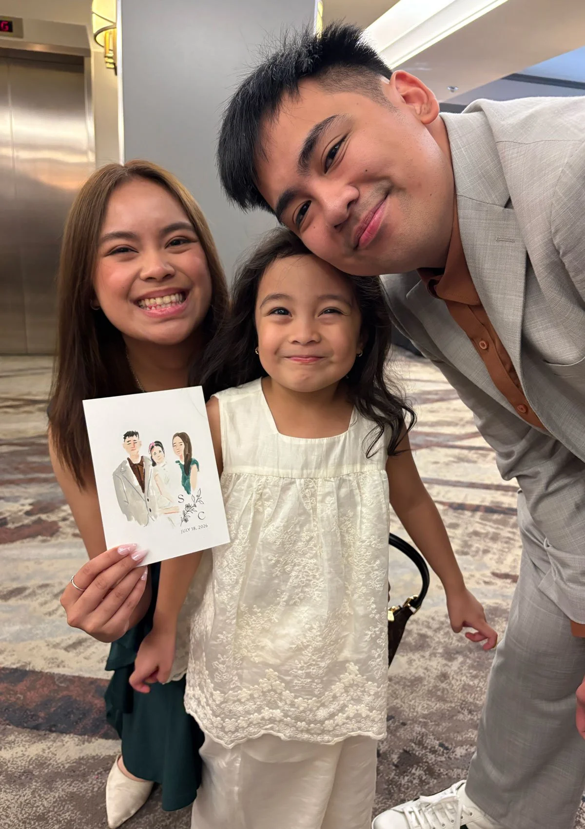 Family portraits using watercolour paint and colour pencils in Vancouver, BC, Canada for Chinese and Filipino wedding
