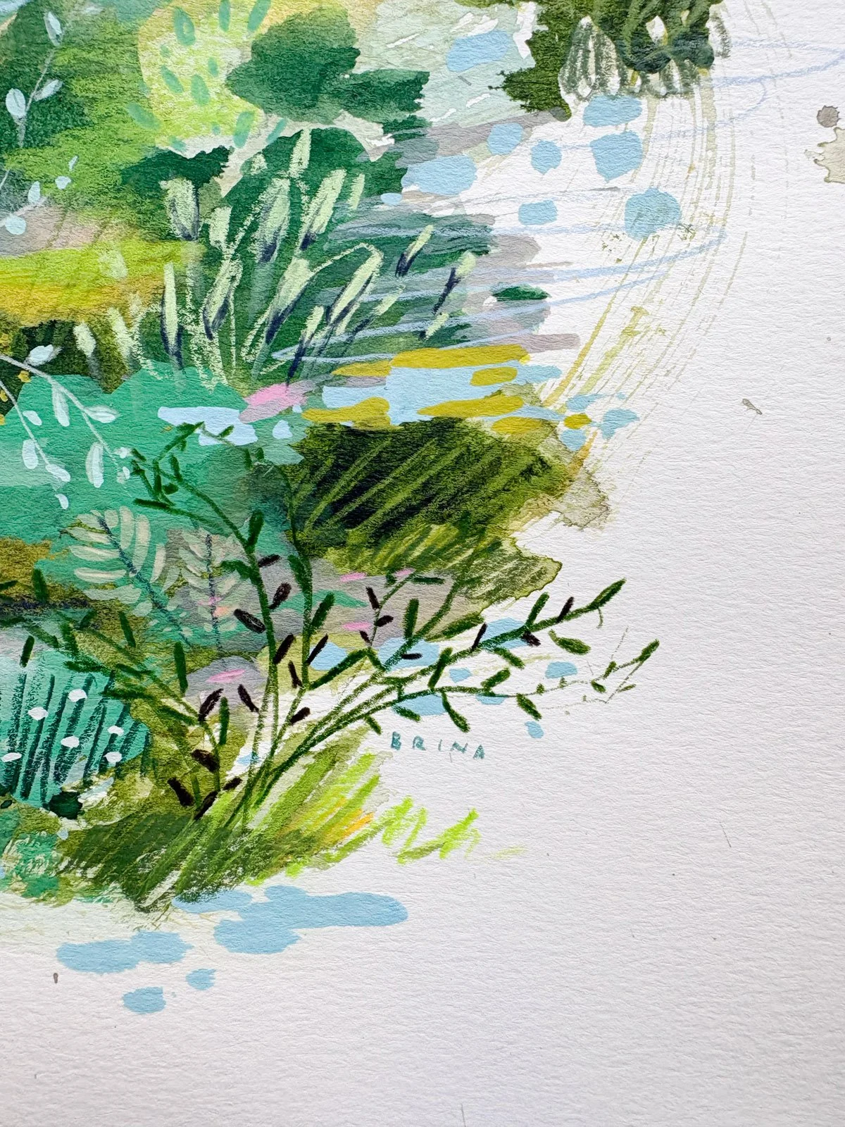 details of the layered mixed media plants and leaves by Brina Schenk