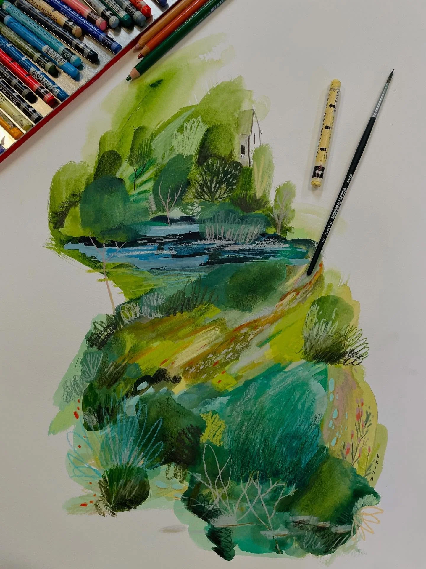 How they ended up, these two messy mixed media landscapes. Let&rsquo;s call them Quiet 1 and Quiet 2 for a few reasons. 1. I had some quiet time to dedicate to these two pieces where I actually shut my mind down and moved the tools around on the page