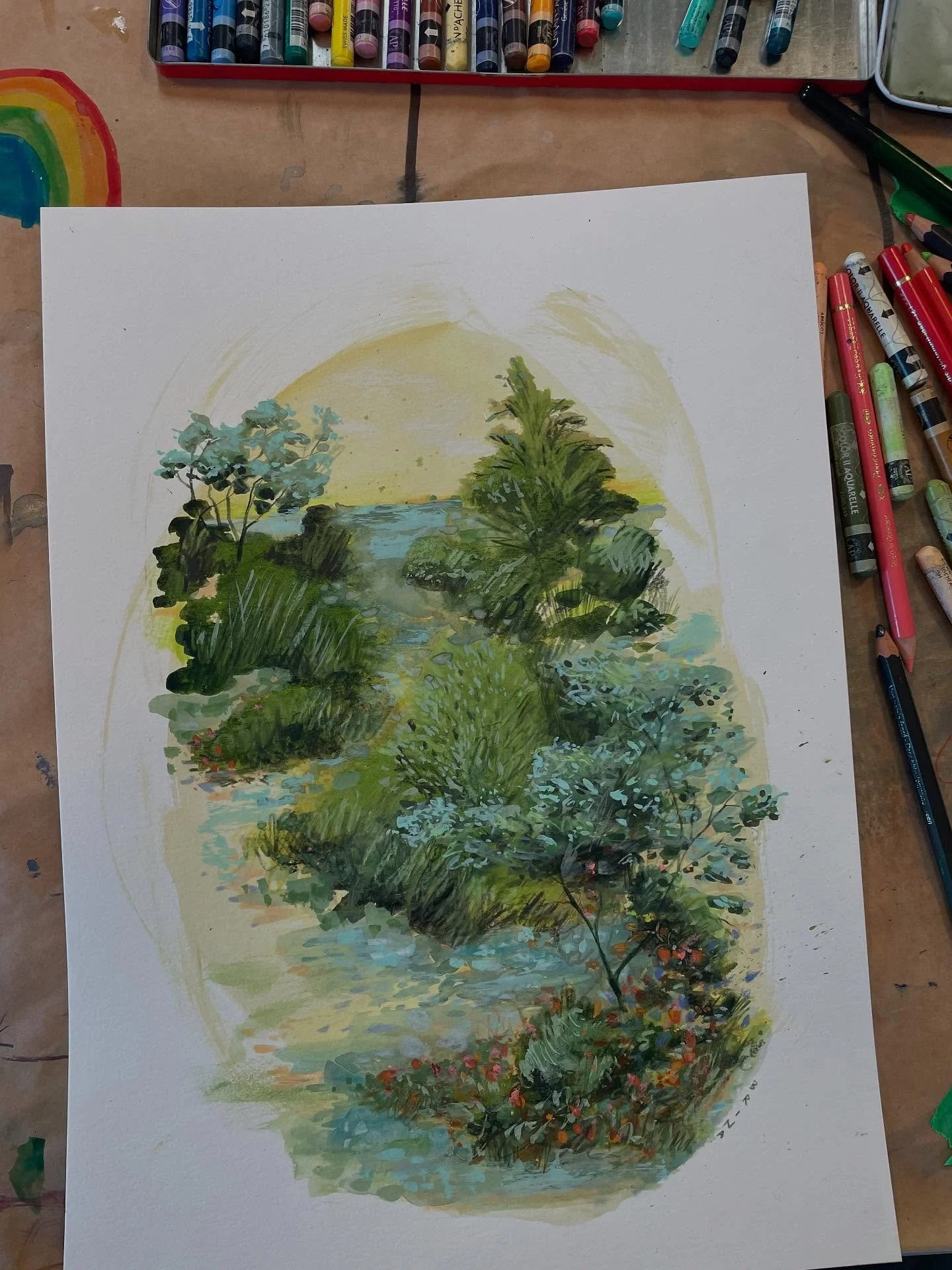 An experiment from this morning that feels like a dream. Watercolour paint and pencils, colour pencils, pastels, gelatos, and gouache on heavy watercolour paper. No reference. No plan. Just playing around and building up my layers.

Heading to my web