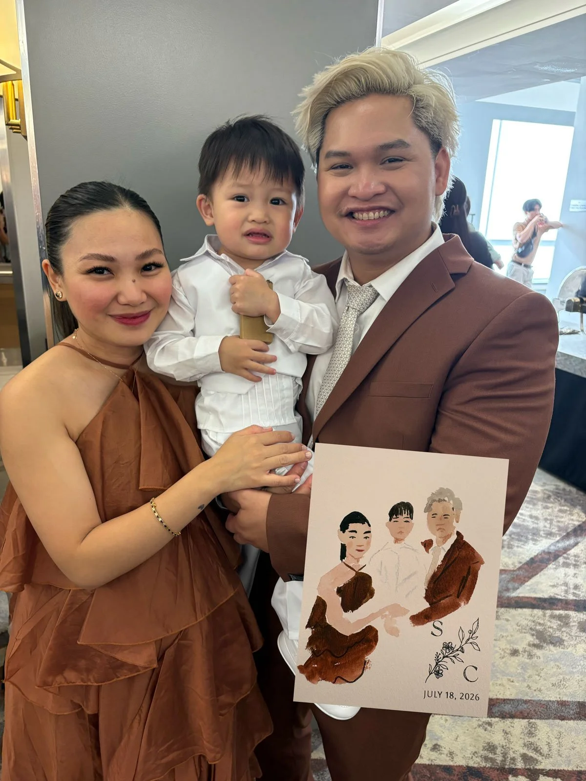 Canadian event portrait artist painting family portraits using watercolour and colour pencils in Vancouver, BC, Canada