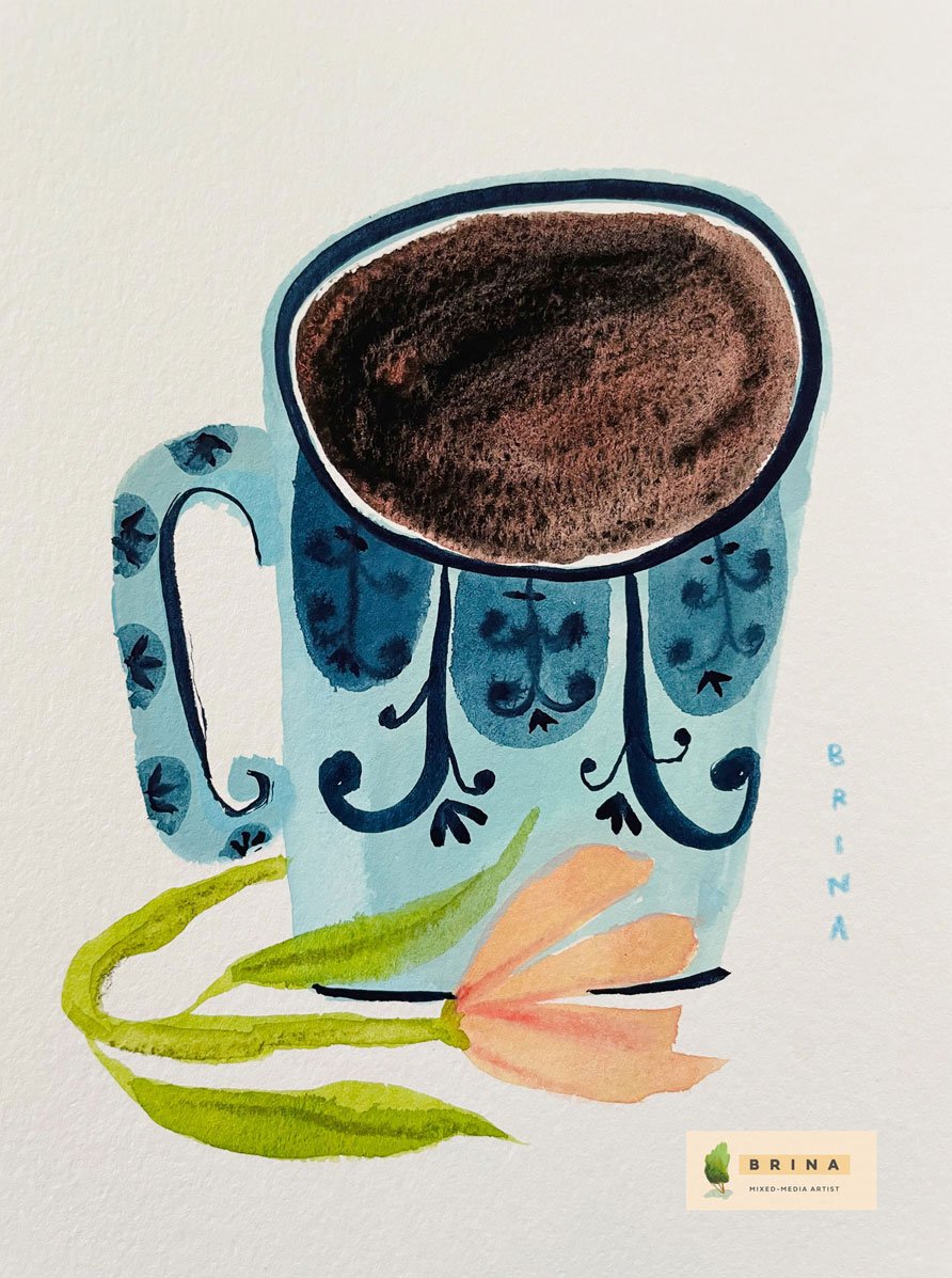 'Coffee and Flower Still Life', 9" x 6"