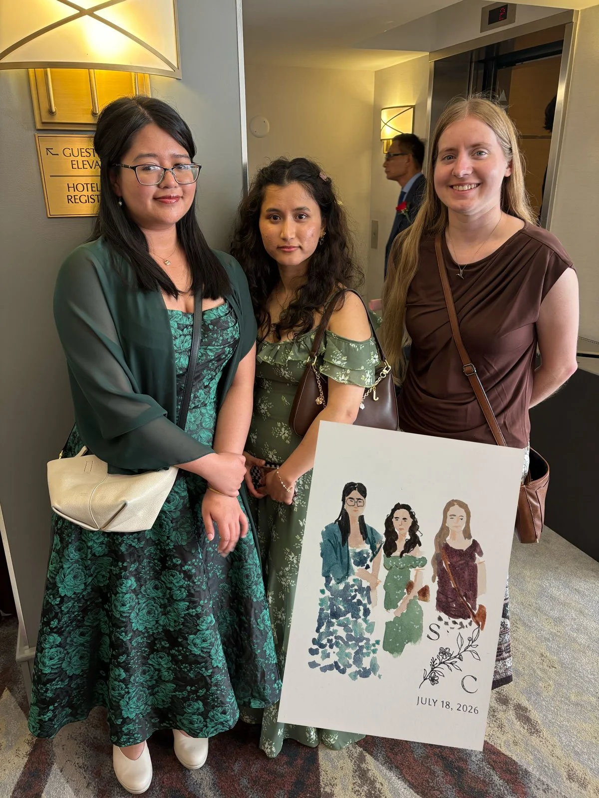 Vancouver wedding at Airport Marriot Hotel guest portraits in about 5 minutes using watercolour and pencil
