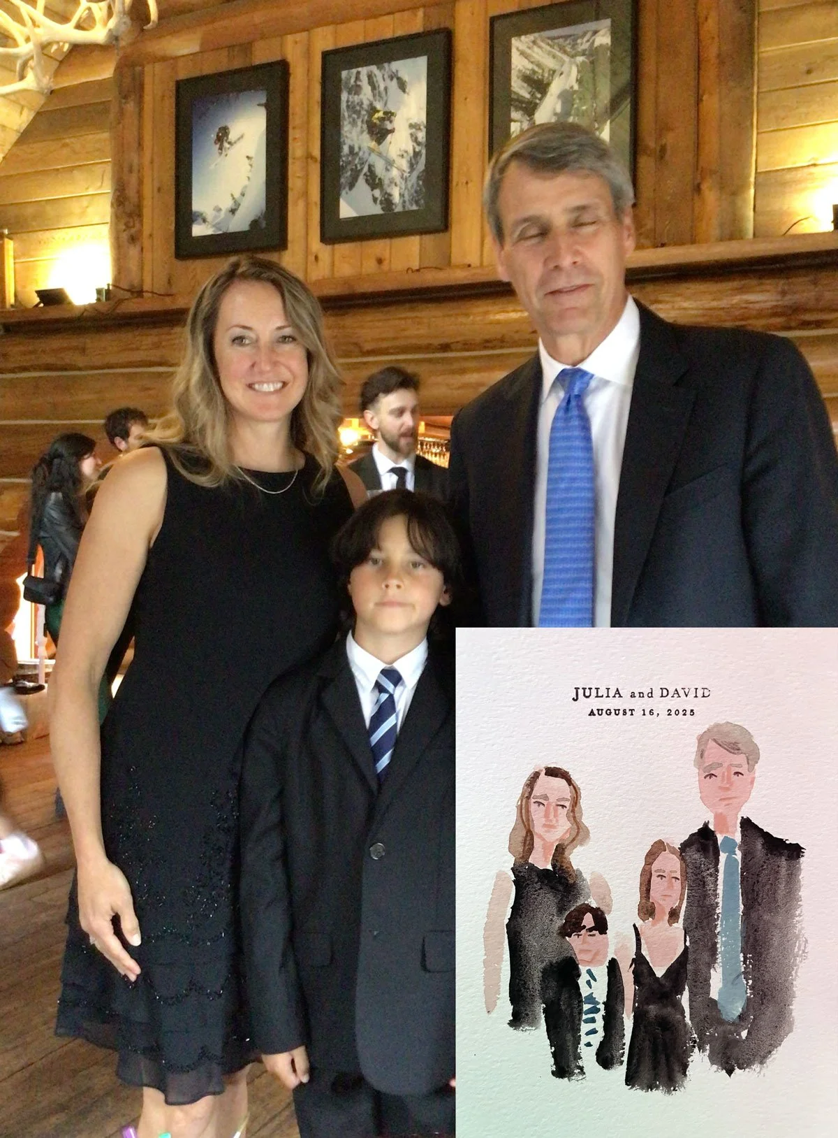 Family watercolour portrait by Live Wedding Painter, Brina Schenk, in Fernie, BC, Canada