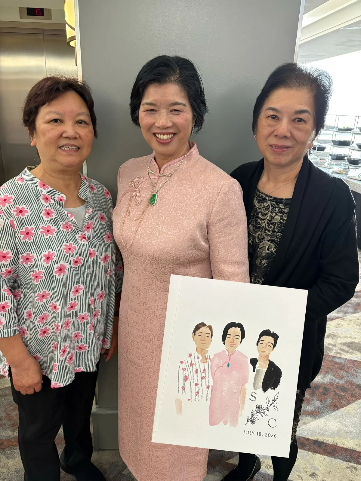 Fast watercolour portraits at Vancouver wedding for guest favours