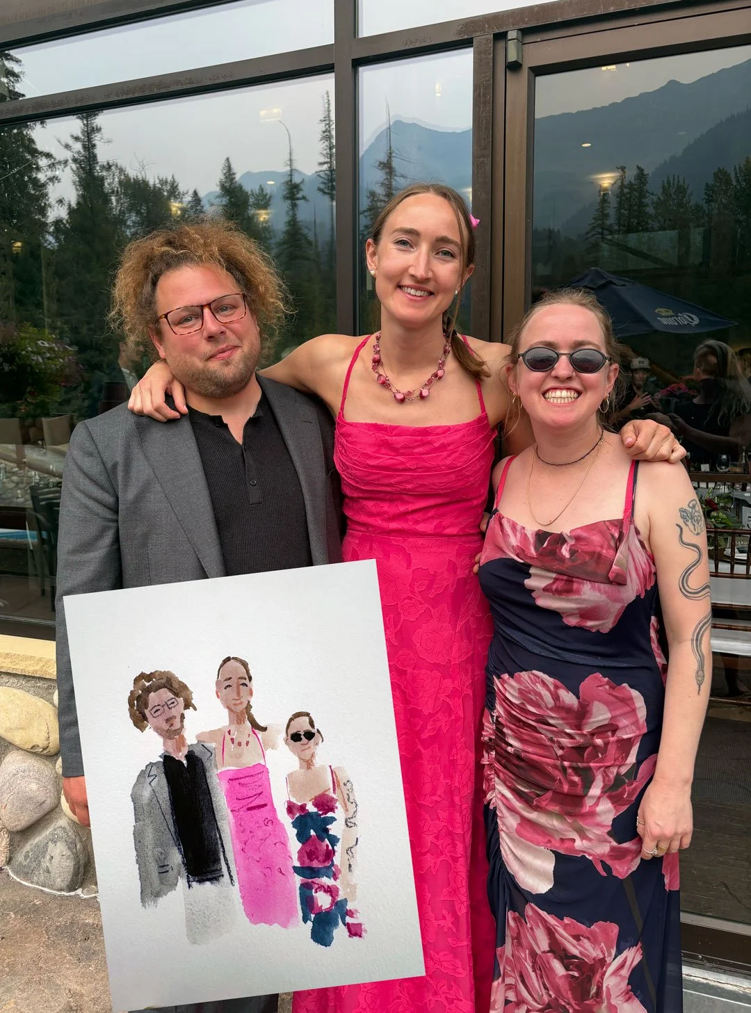 watercolour wedding guest portrait at Lizard Creek Lodge in Fernie Alpine Resort