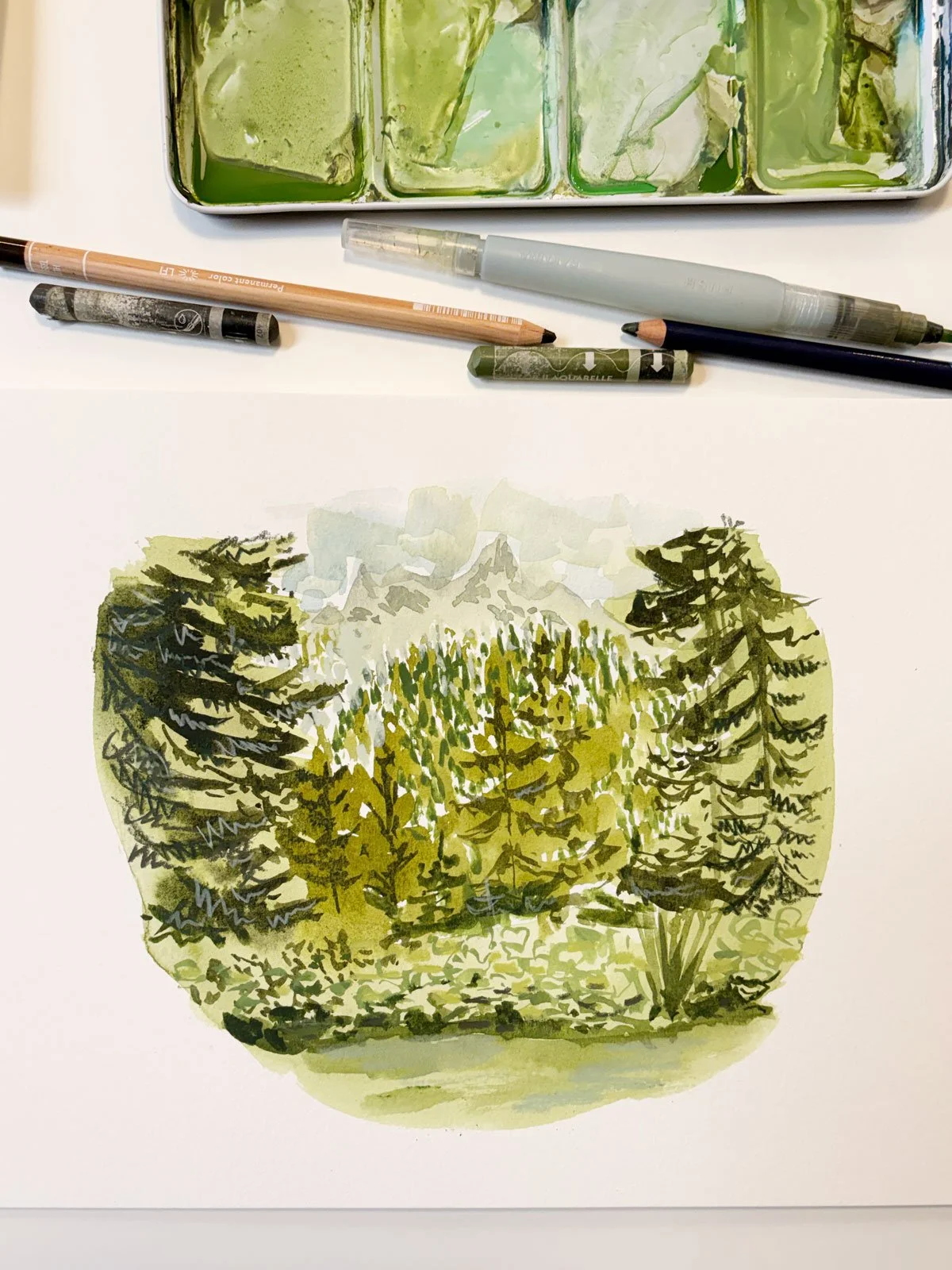 Island Lake painting of views at Island Lake for a wedding by Brina Schenk