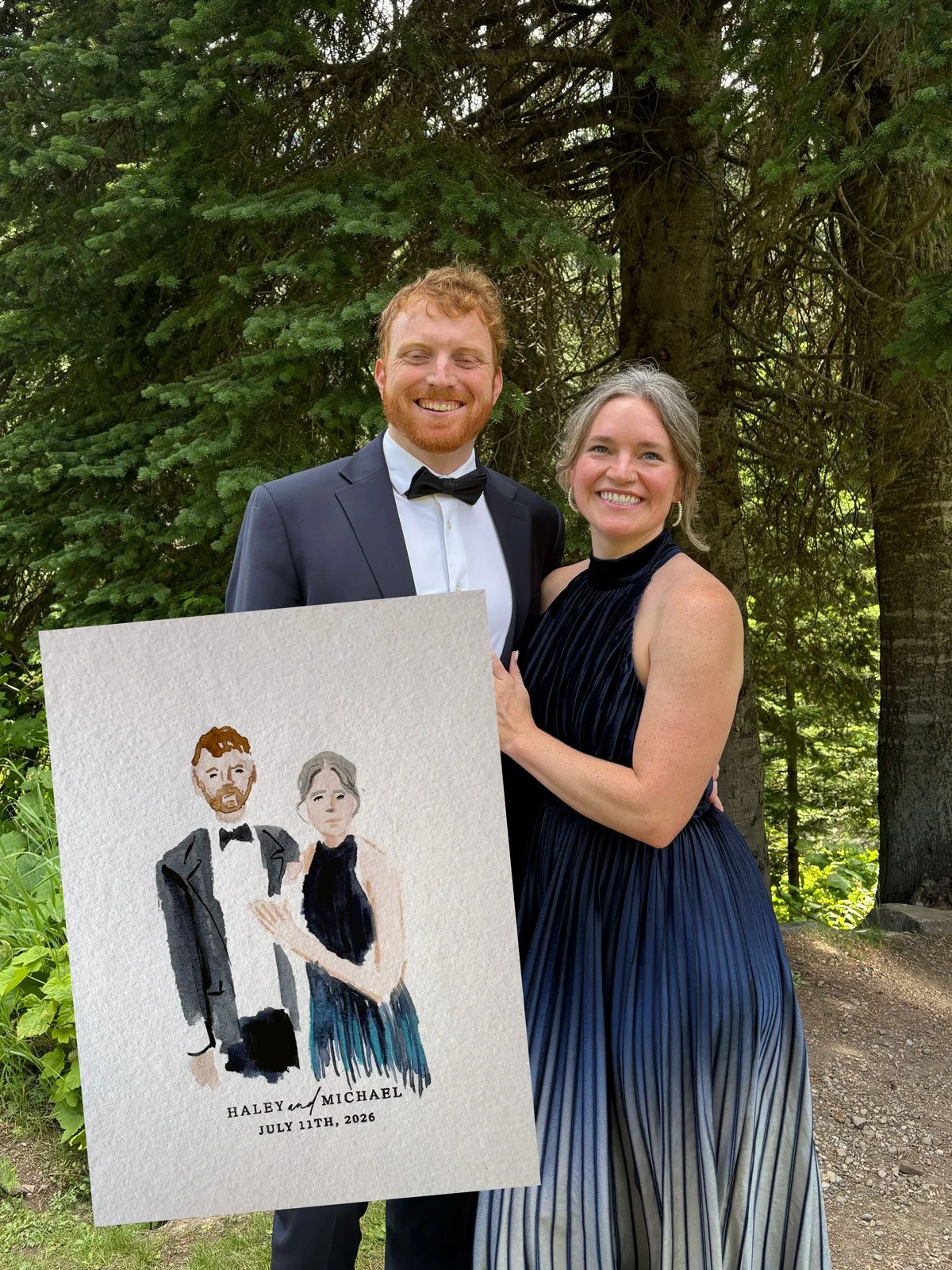 Simple and quick watercolour and pencil portraits at a wedding in Fernie, BC