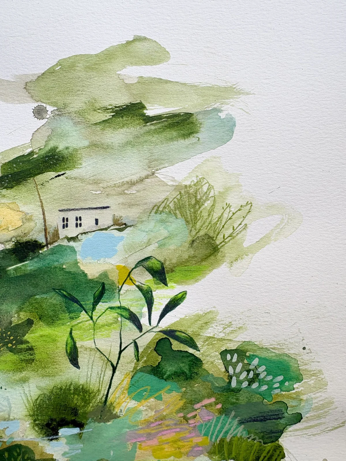 a hidden home in this mixed media landscape artwork by Brina Schenk