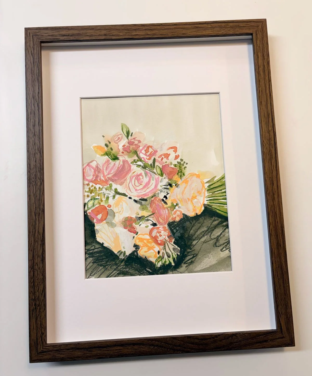 painting of wedding bouquet by Brina Schenk in mixed-media
