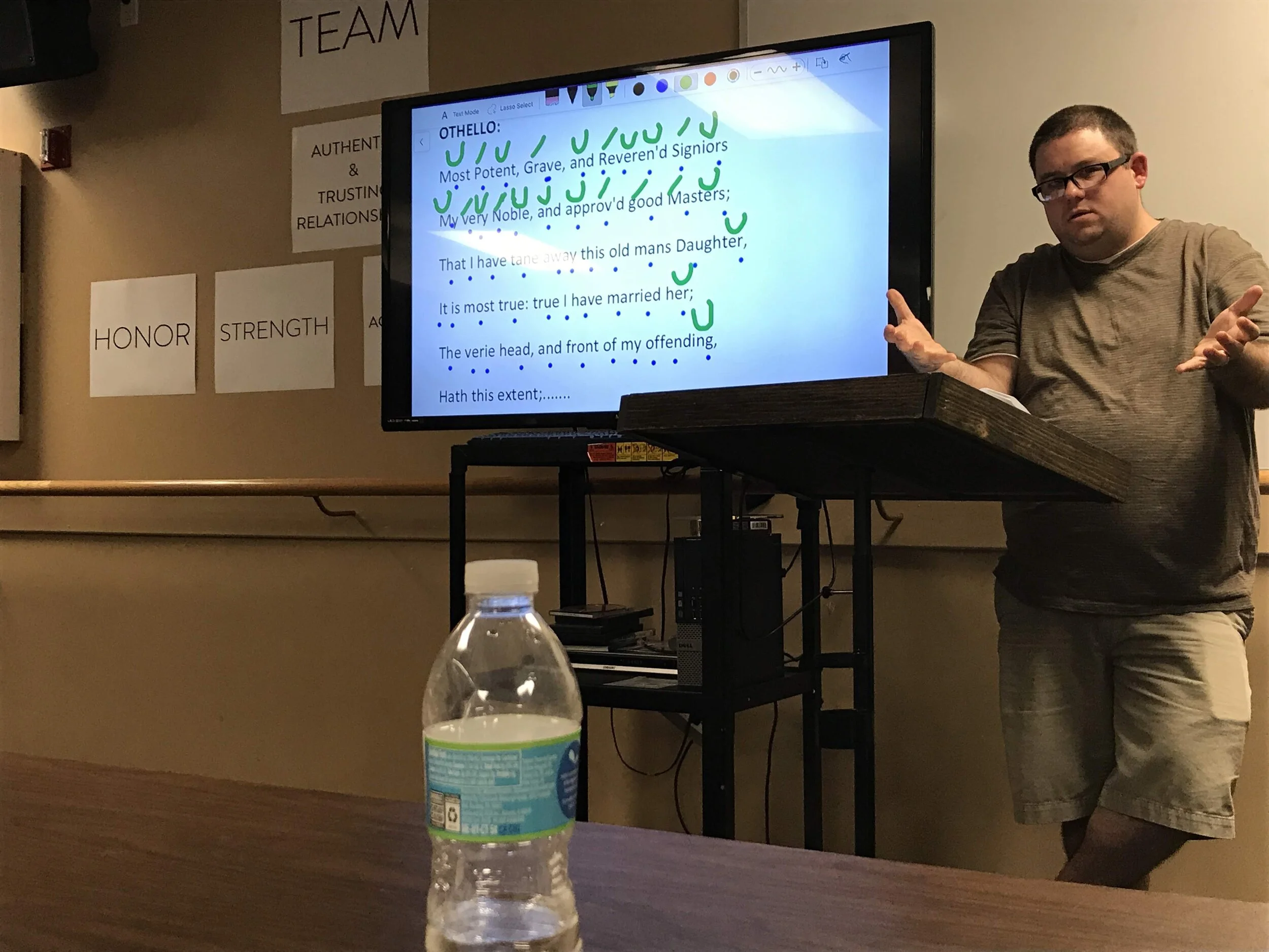 One of our first days of class, when Ray taught us about the rhythm of blank verse and how to go about performing in Elizabethan language. 