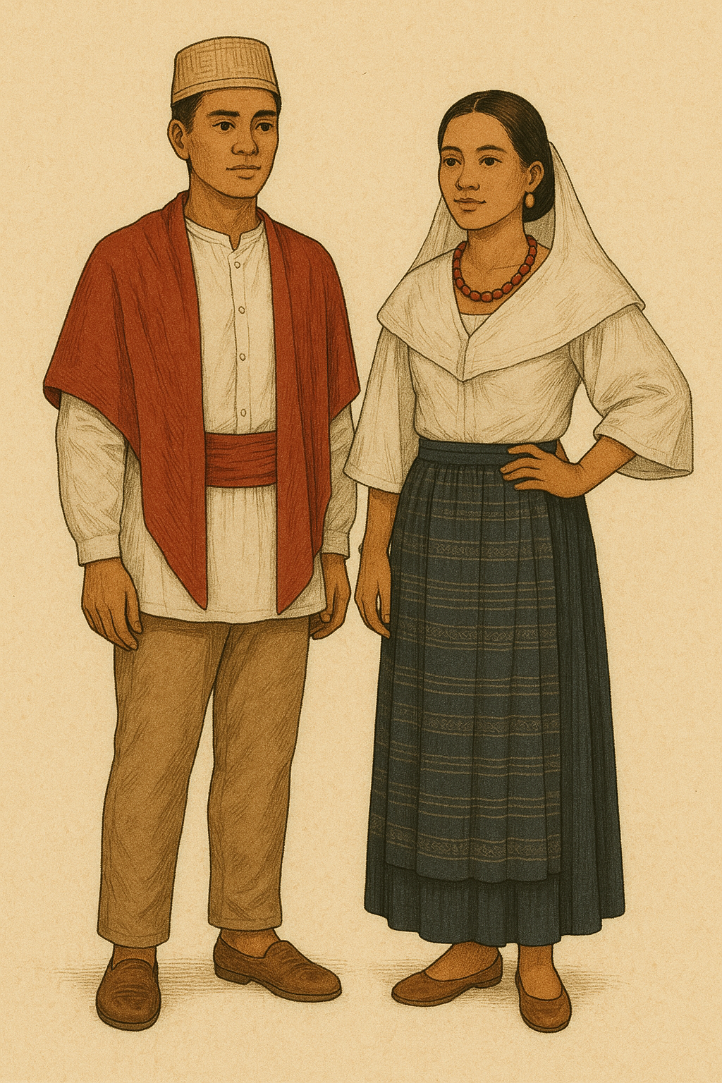 After colonization by Spain. Notice the Chinese-cut collar of the men's shirt.