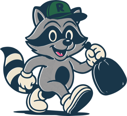 Rocky’s Junk Removal raccoon logo, junk removal and cleanouts in southern New Hampshire