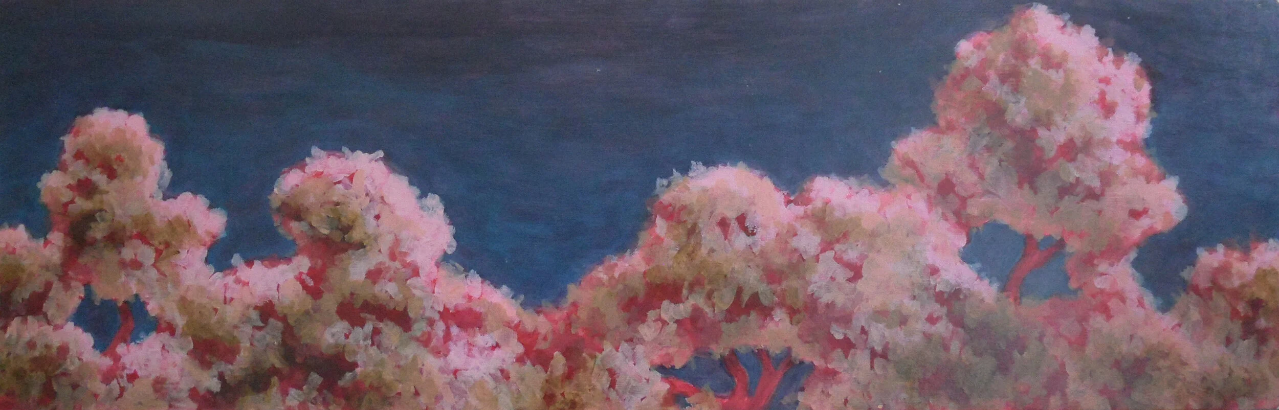 Red Cottonwoods, Pink Leaves | Acrylic | 11.5 x 36 inches | 1989