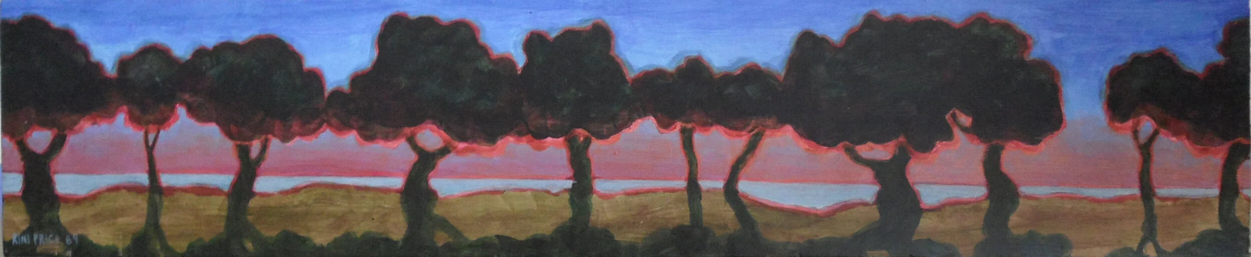 Eleven Trees Catching Sunset's Rays | Acrylic | 5.25 x 24.75 inches | 1989