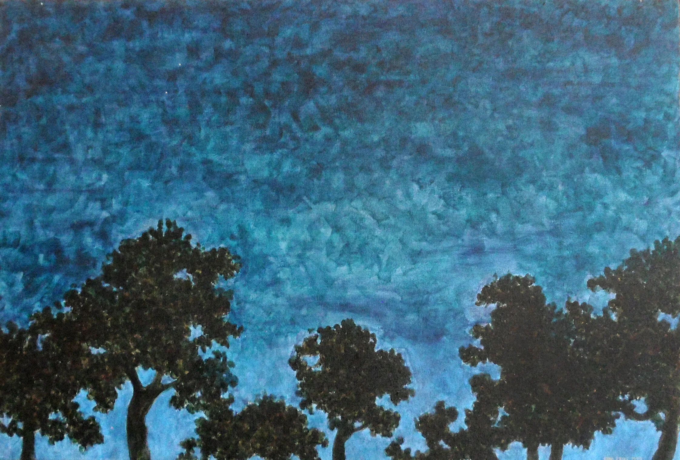 Dark Trees Against Early Dark Night | Acrylic | 20 x 30 inches | 1994
