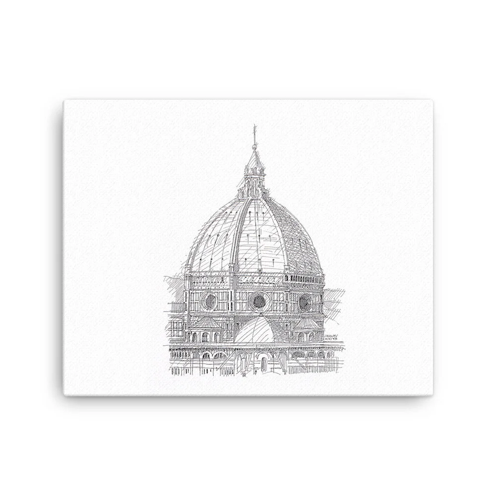 Florence Italy Canvas, Europe Cathedral Sketch, Black White Travel