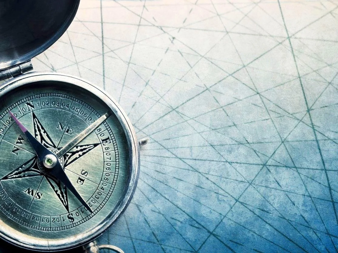 Vintage compass on a textured map background