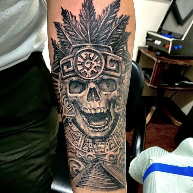 Finished this one other day! #aztec #tattoo #blackandgray.jpeg