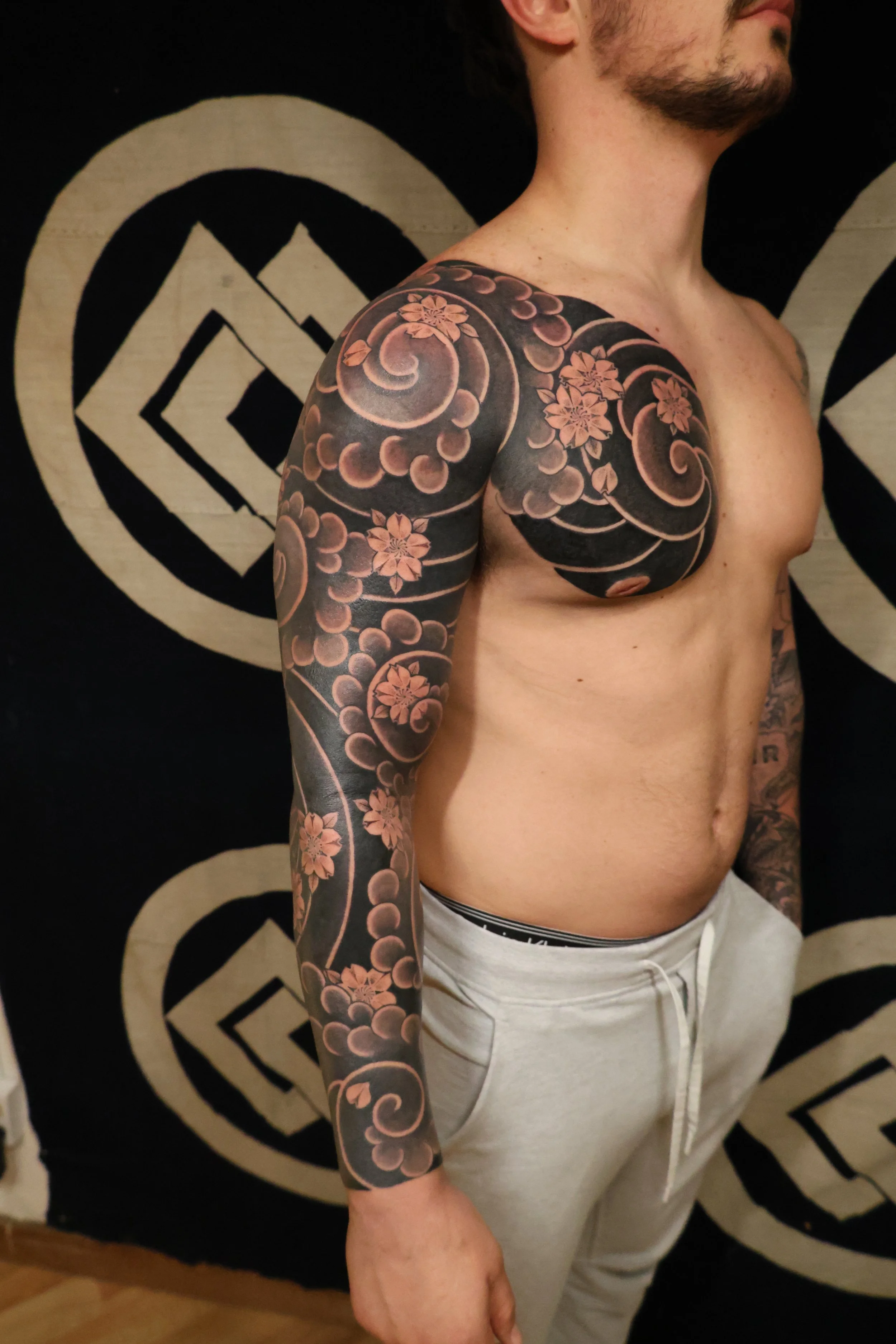 Custom blackwork Japanese tattoo sleeve for men