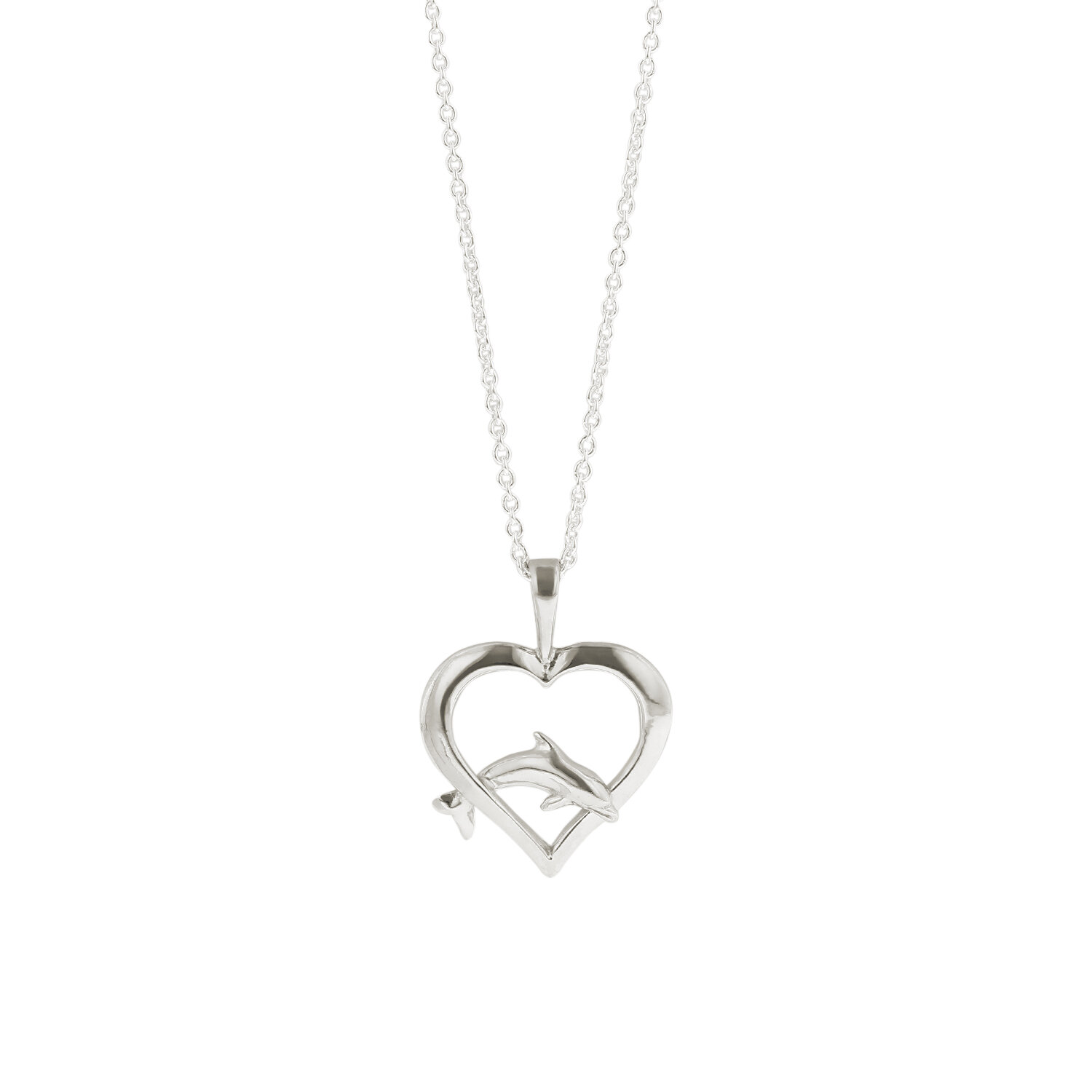 Kabana Dolphin Mother's Jewel Heart Pendant in Sterling Silver 