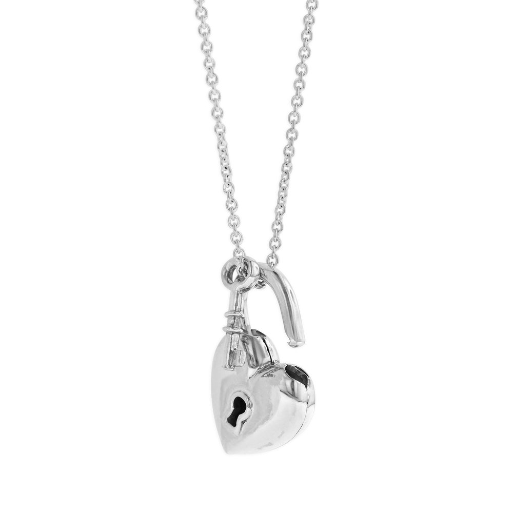 Silver Heart Lock and Key Pendants with Chain — KABANA 925